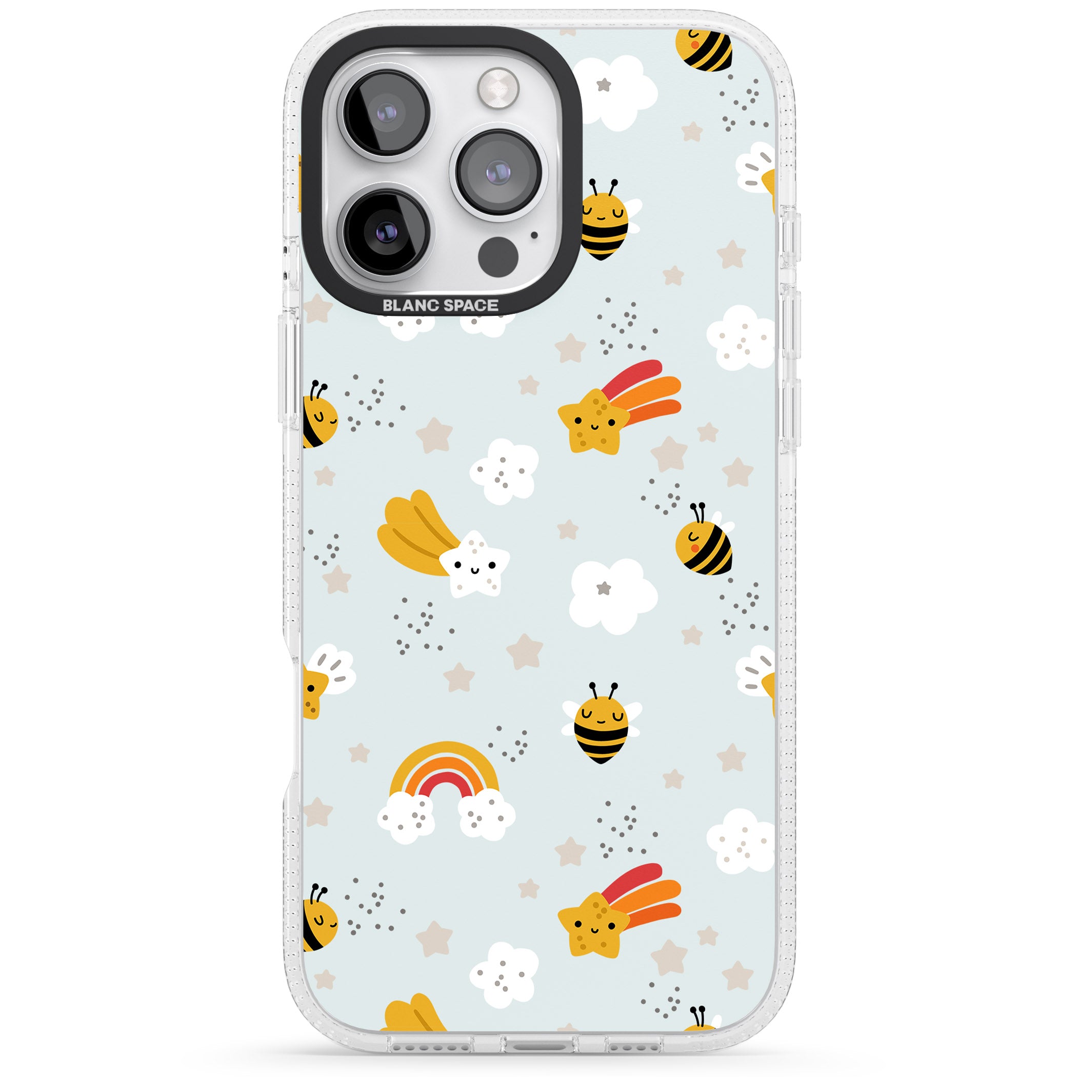 Sweet As Honey Patterns: Bees & Rainbows iPhone 16 Pro Max / 16 Pro Clear Case Impact Air - Blanc Space