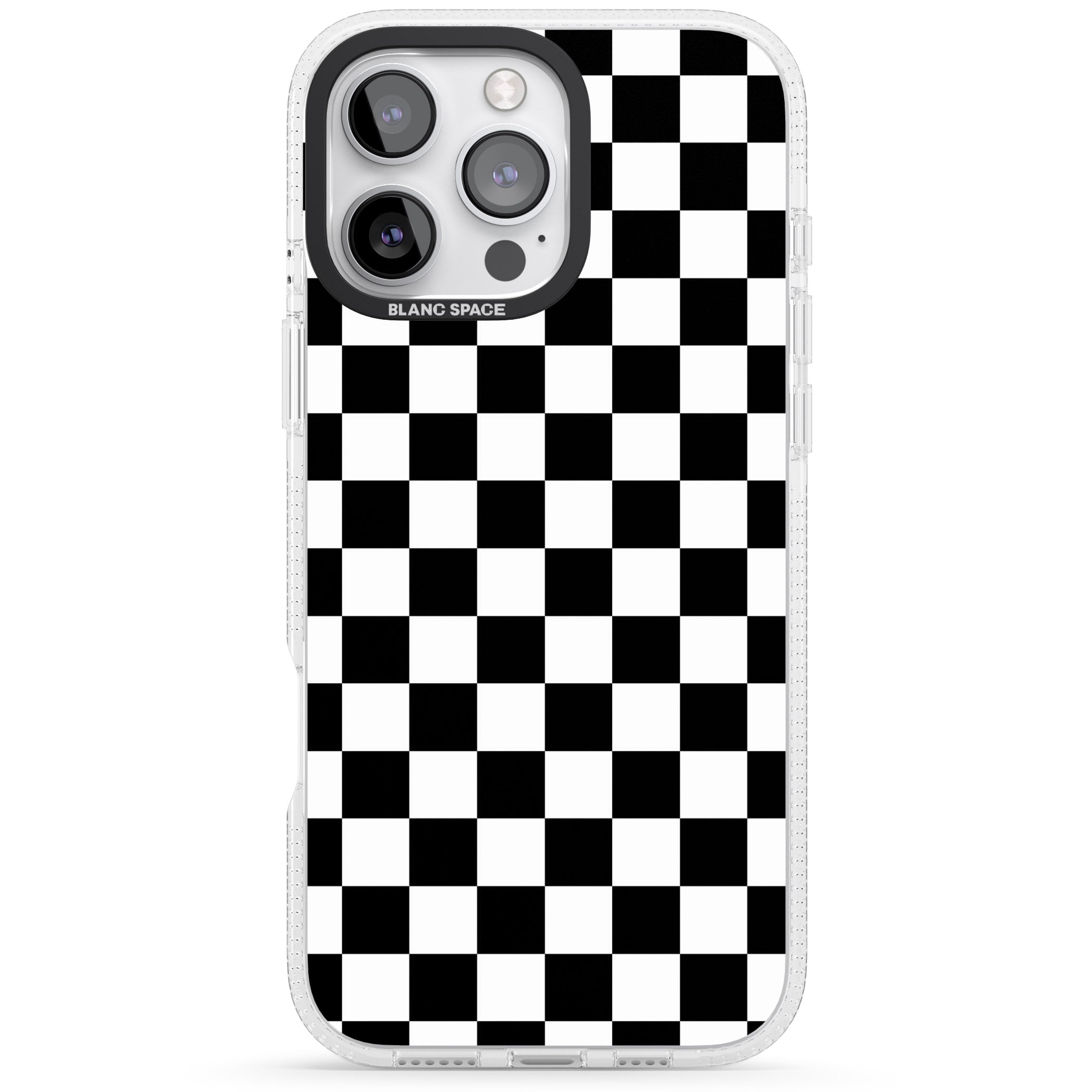 Black Checkered iPhone 16 Pro Max / 16 Pro Clear Case Impact Air - Blanc Space