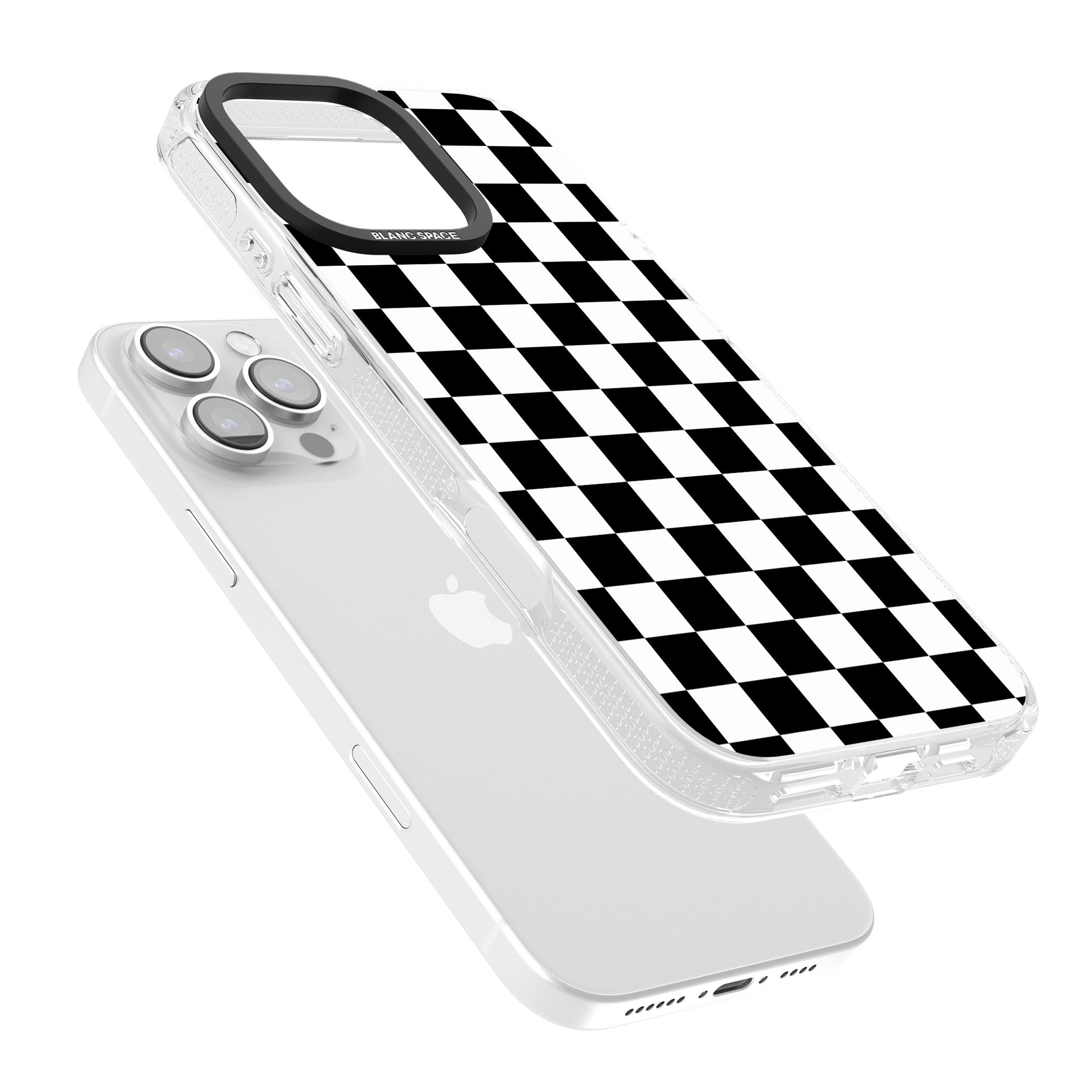 Black Checkered iPhone 16 Pro Max / 16 Pro Clear Case Impact Air - Blanc Space