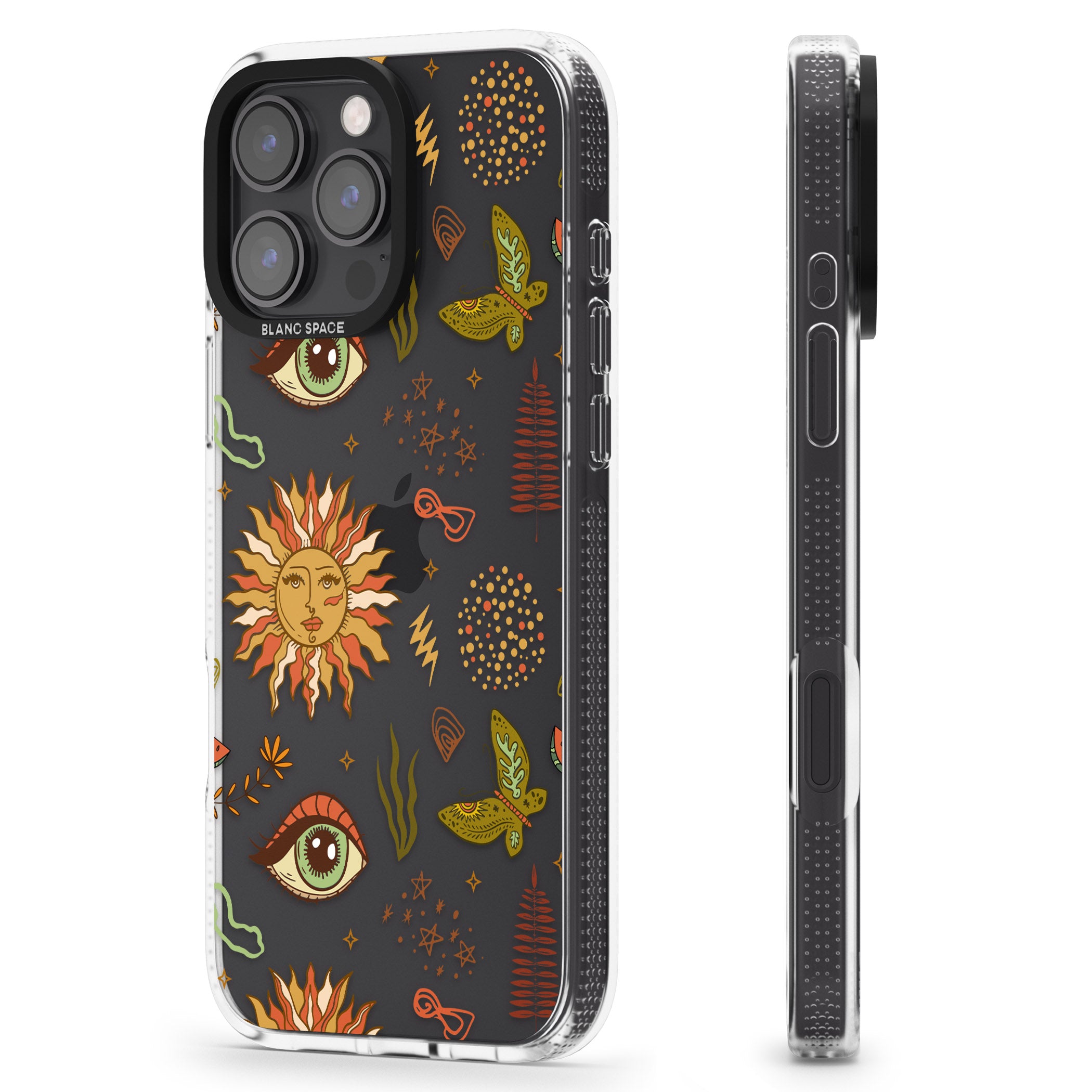 Boho Celestial Sun & Eye Pattern iPhone 16 Pro Max / 16 Pro Clear Case Impact Air - Blanc Space