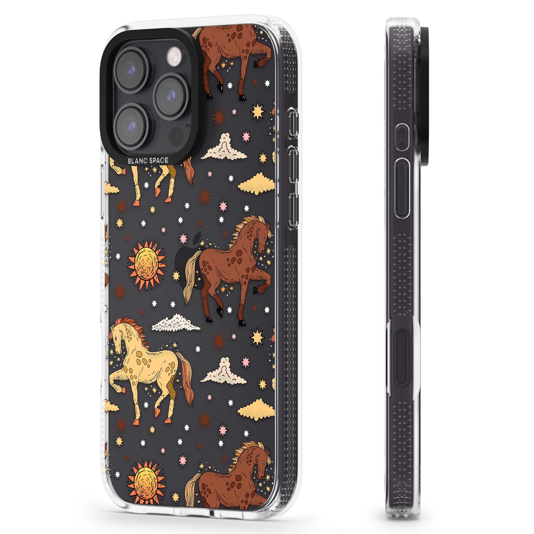 Boho Celestial Wild Horses iPhone 16 Pro Max / 16 Pro Clear Case Impact Air - Blanc Space