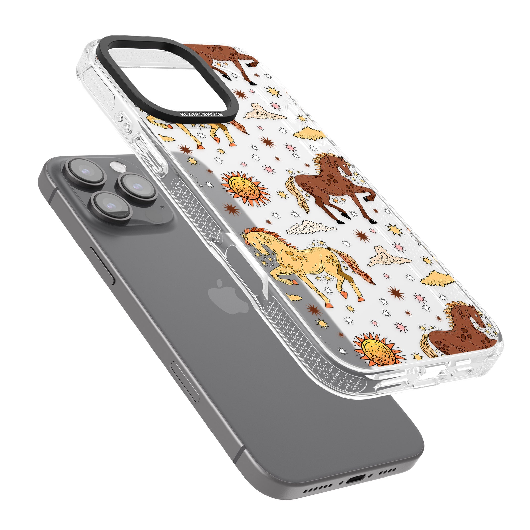 Boho Celestial Wild Horses iPhone 16 Pro Max / 16 Pro Clear Case Impact Air - Blanc Space