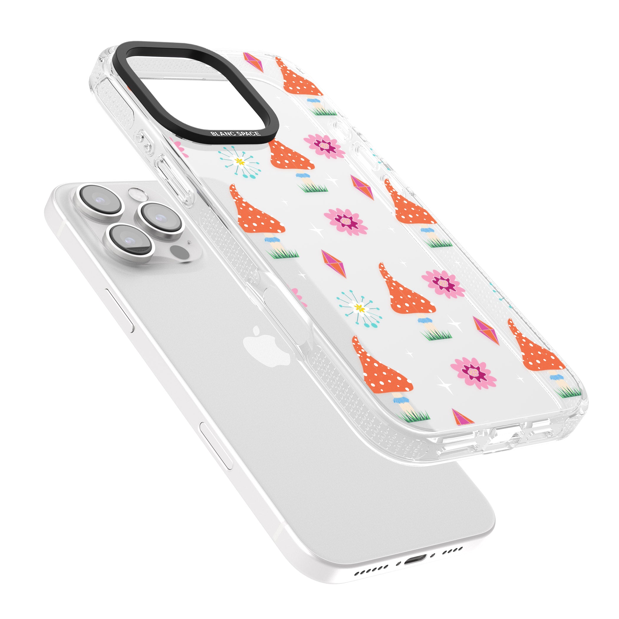 Boho Celestial Mushroom & Crystal iPhone 16 Pro Max / 16 Pro Clear Case Impact Air - Blanc Space