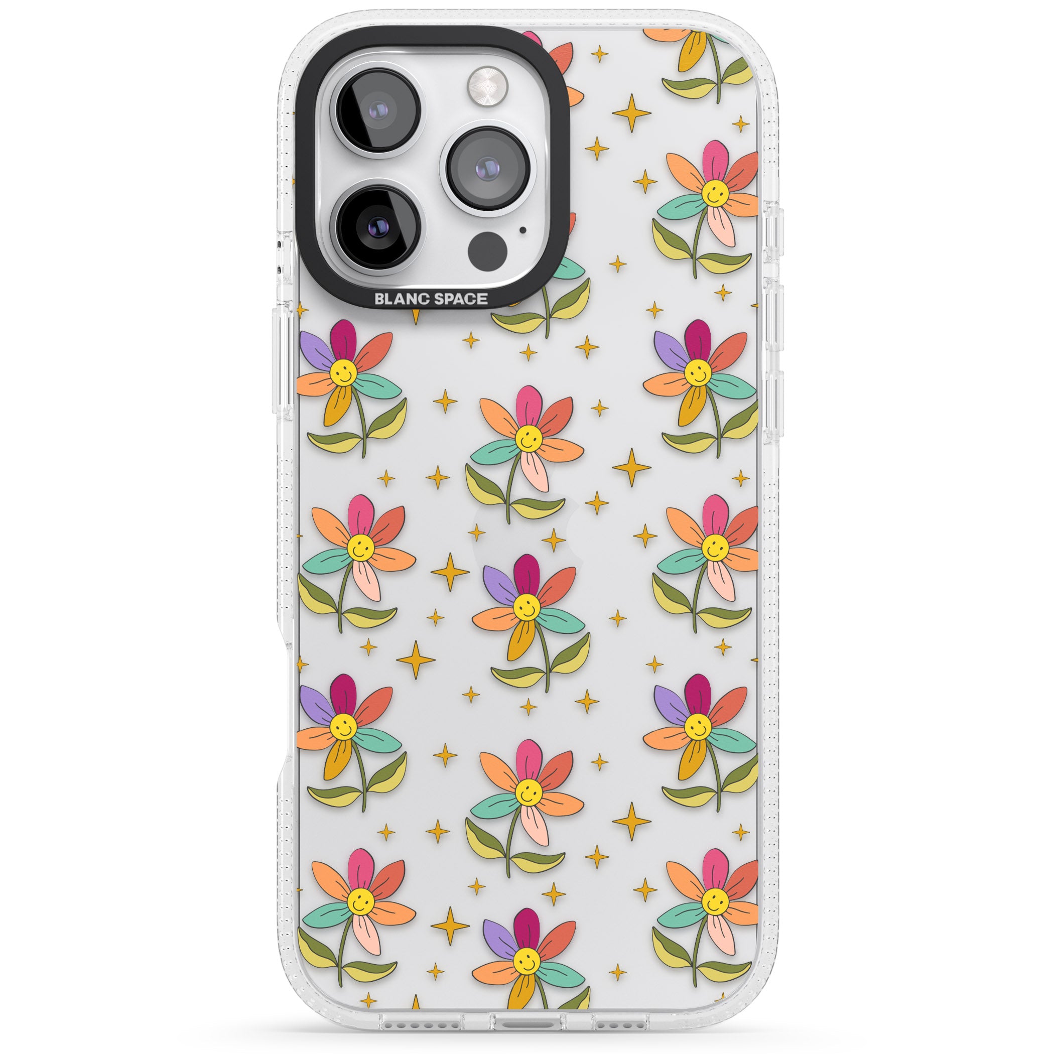 Boho Celestial Happy Flower iPhone 16 Pro Max / 16 Pro Clear Case Impact Air - Blanc Space