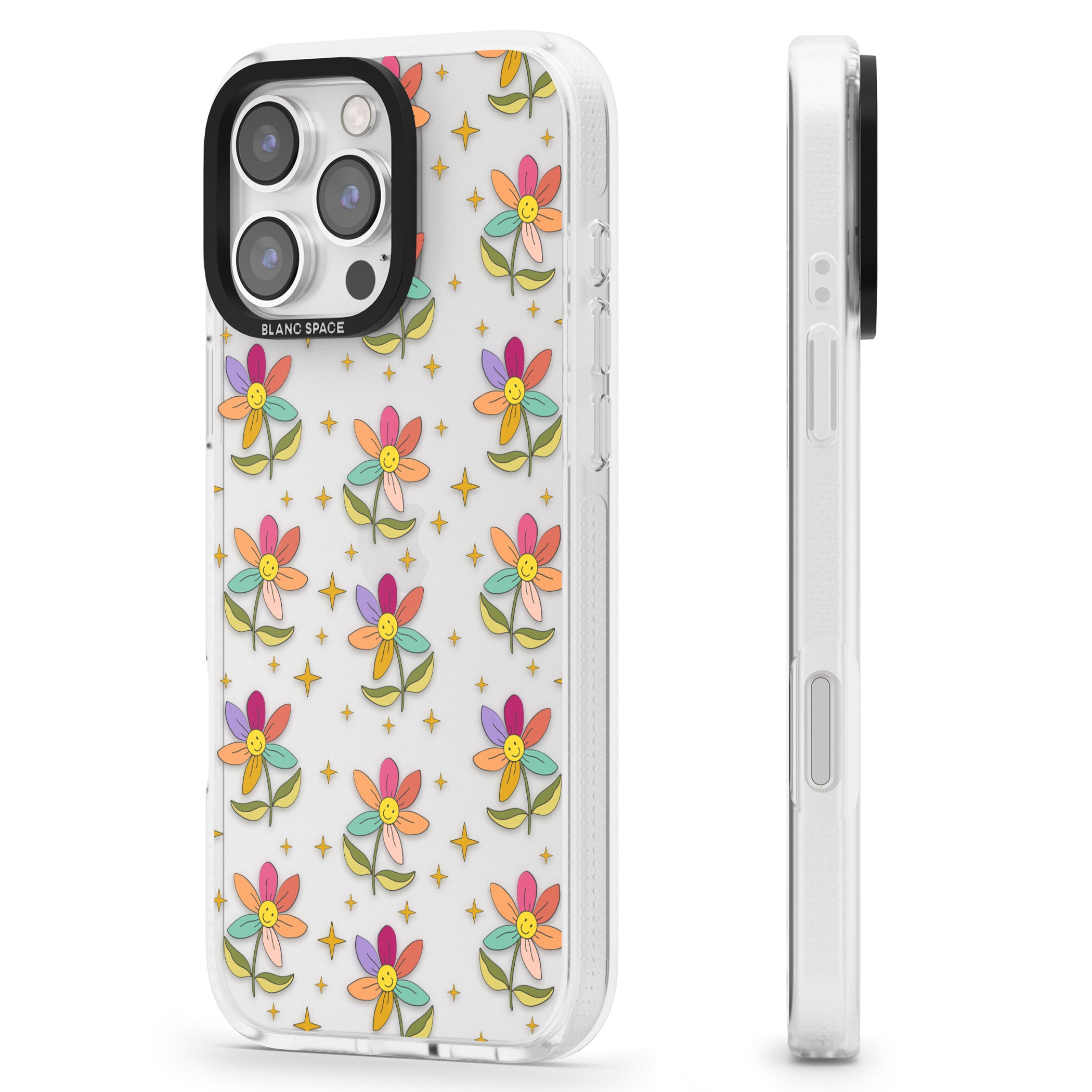Boho Celestial Happy Flower iPhone 16 Pro Max / 16 Pro Clear Case Impact Air - Blanc Space