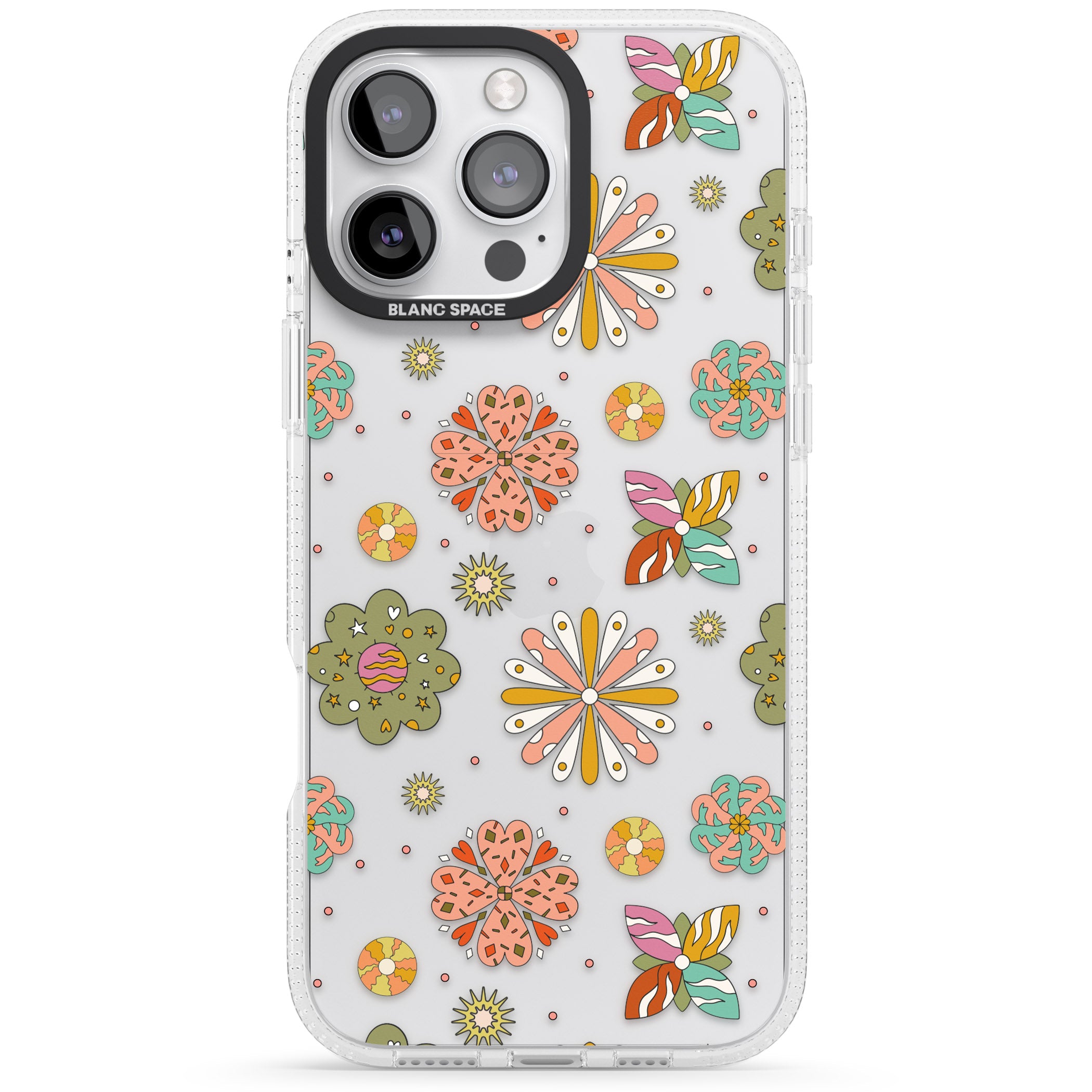Boho Celestial Psychedelic Floral iPhone 16 Pro Max / 16 Pro Clear Case Impact Air - Blanc Space