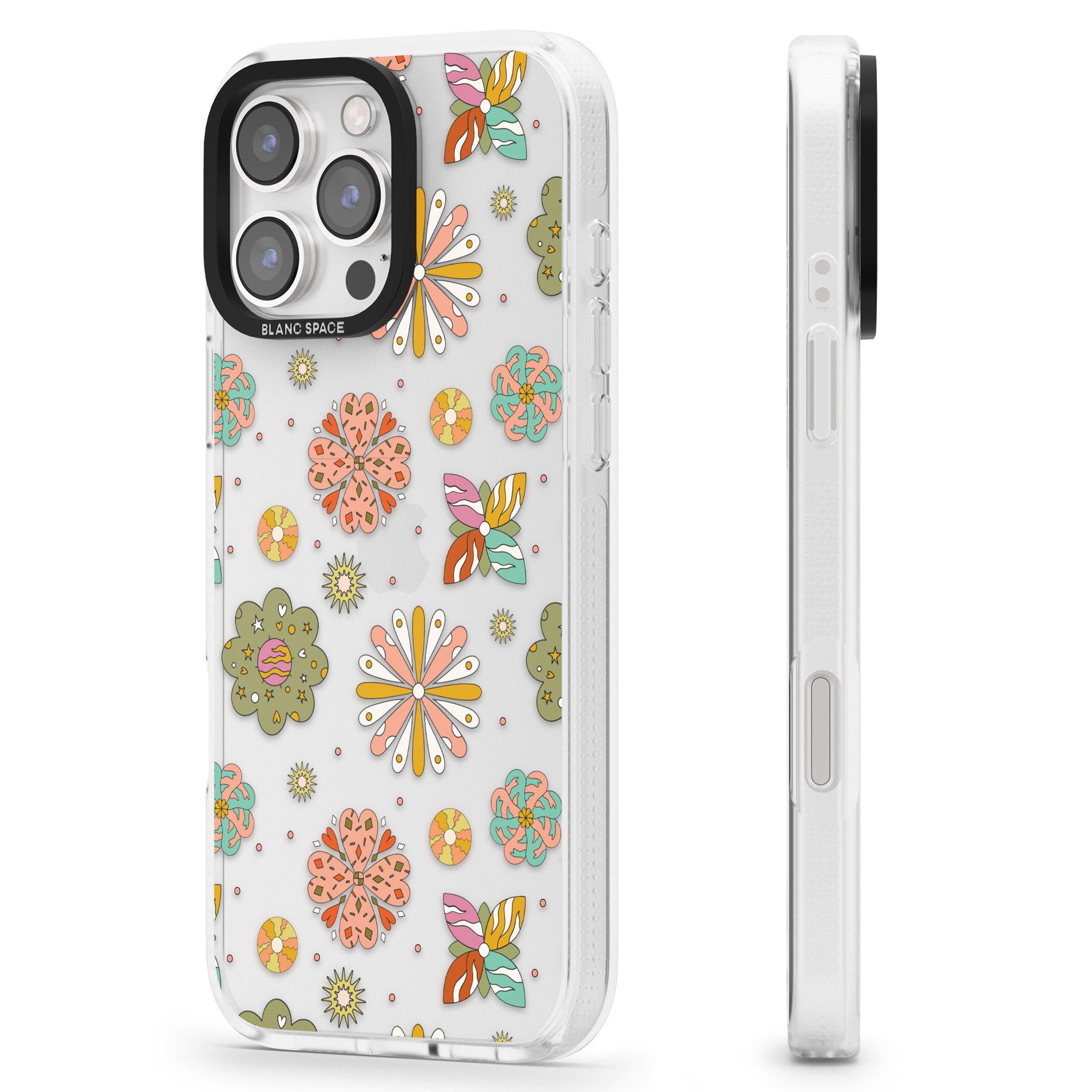 Boho Celestial Psychedelic Floral iPhone 16 Pro Max / 16 Pro Clear Case Impact Air - Blanc Space