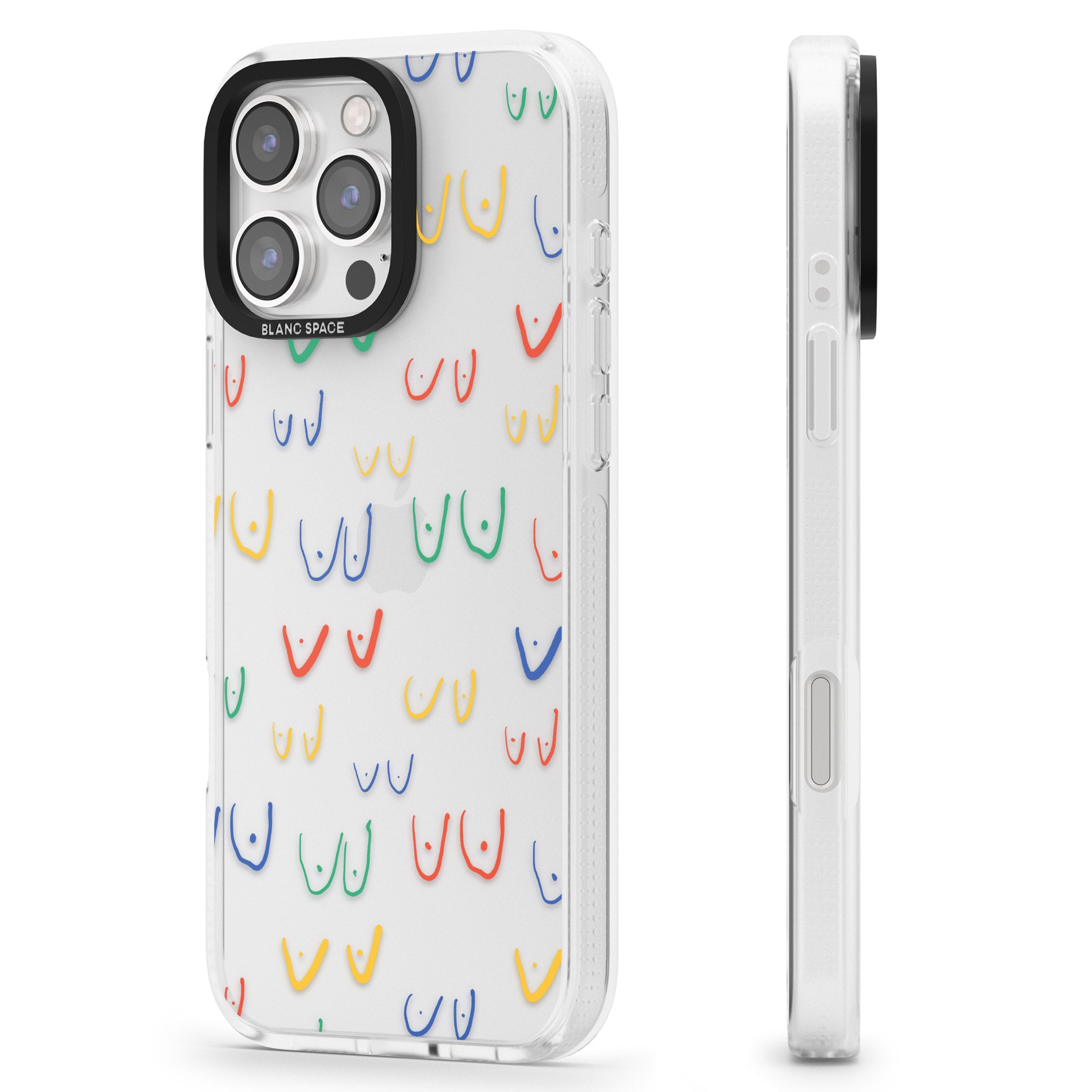 Free the boob (Mixed Colours) iPhone 16 Pro Max / 16 Pro Clear Case Impact Air - Blanc Space