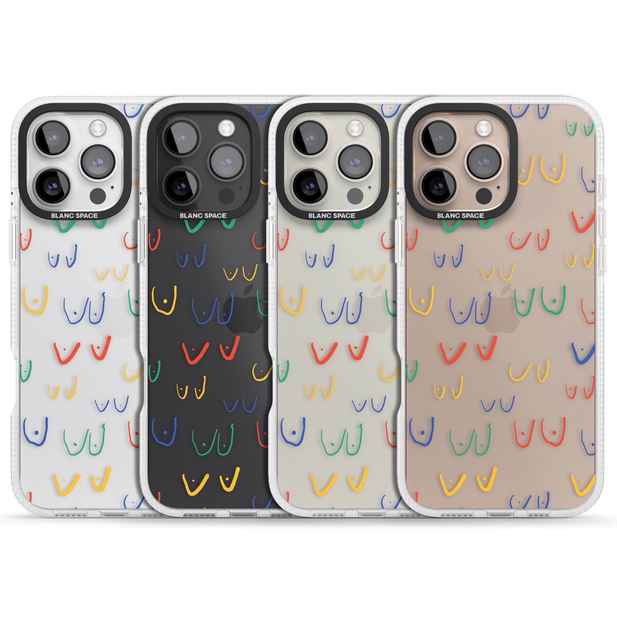 Free the boob (Mixed Colours) iPhone 16 Pro Max / 16 Pro Clear Case Impact Air - Blanc Space