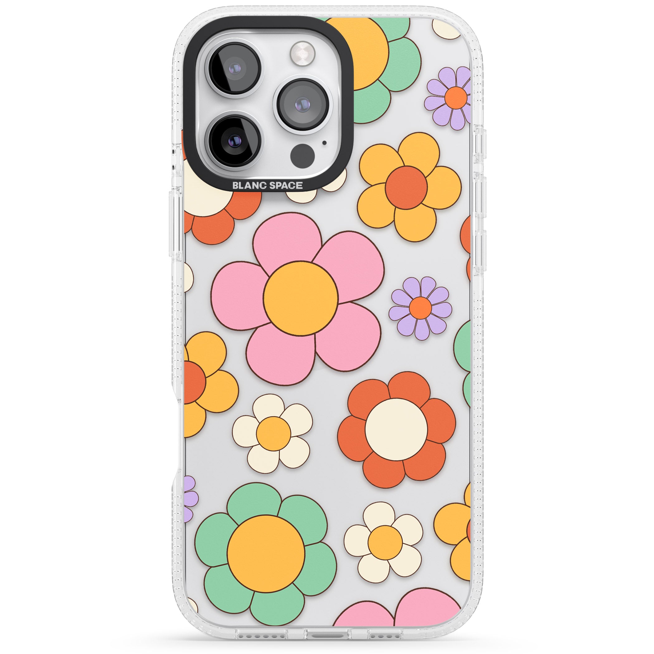 Groovy Blossoms iPhone 16 Pro Max / 16 Pro Clear Case Impact Air - Blanc Space