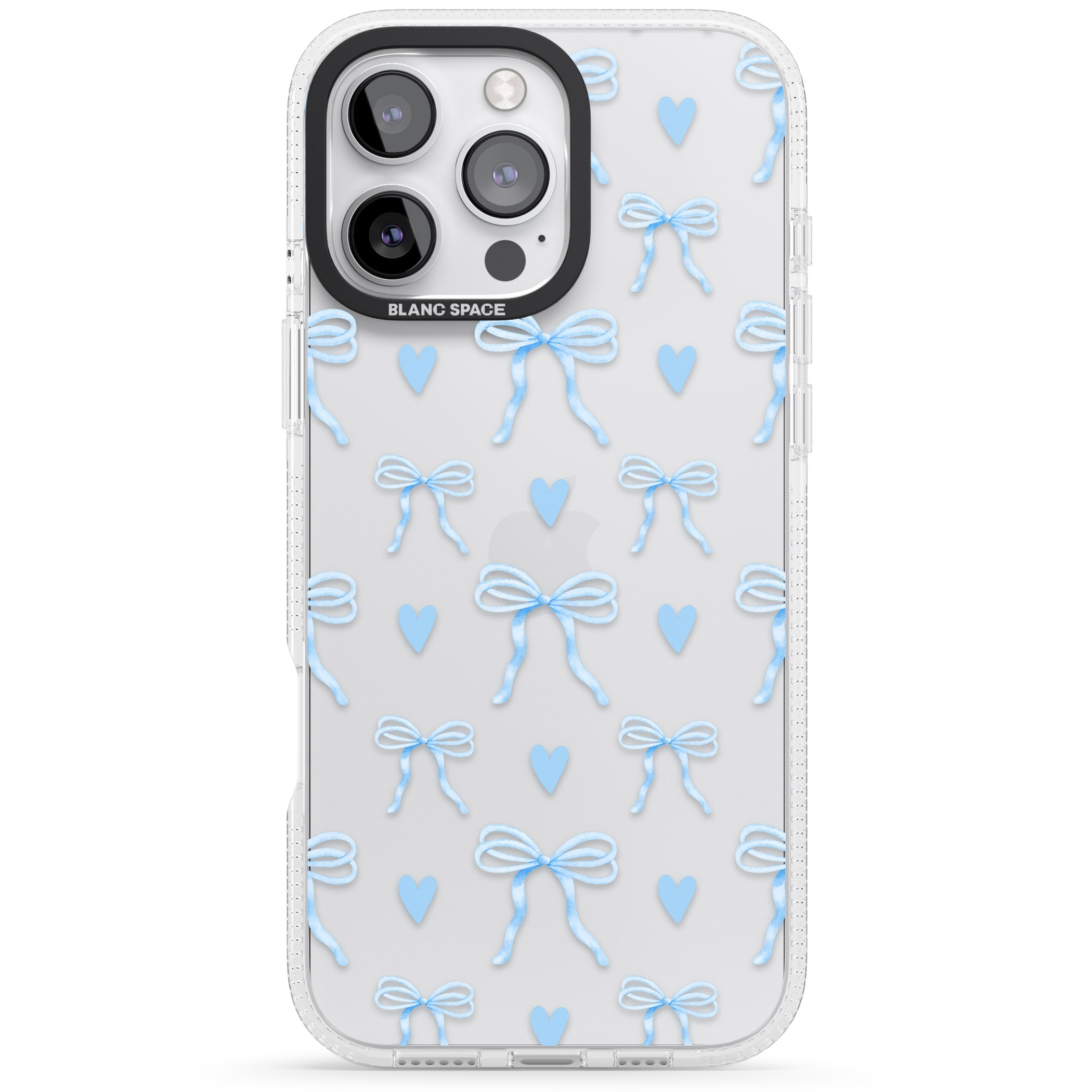 Blue Bows & Hearts iPhone 16 Pro Max / 16 Pro Clear Case Impact Air - Blanc Space