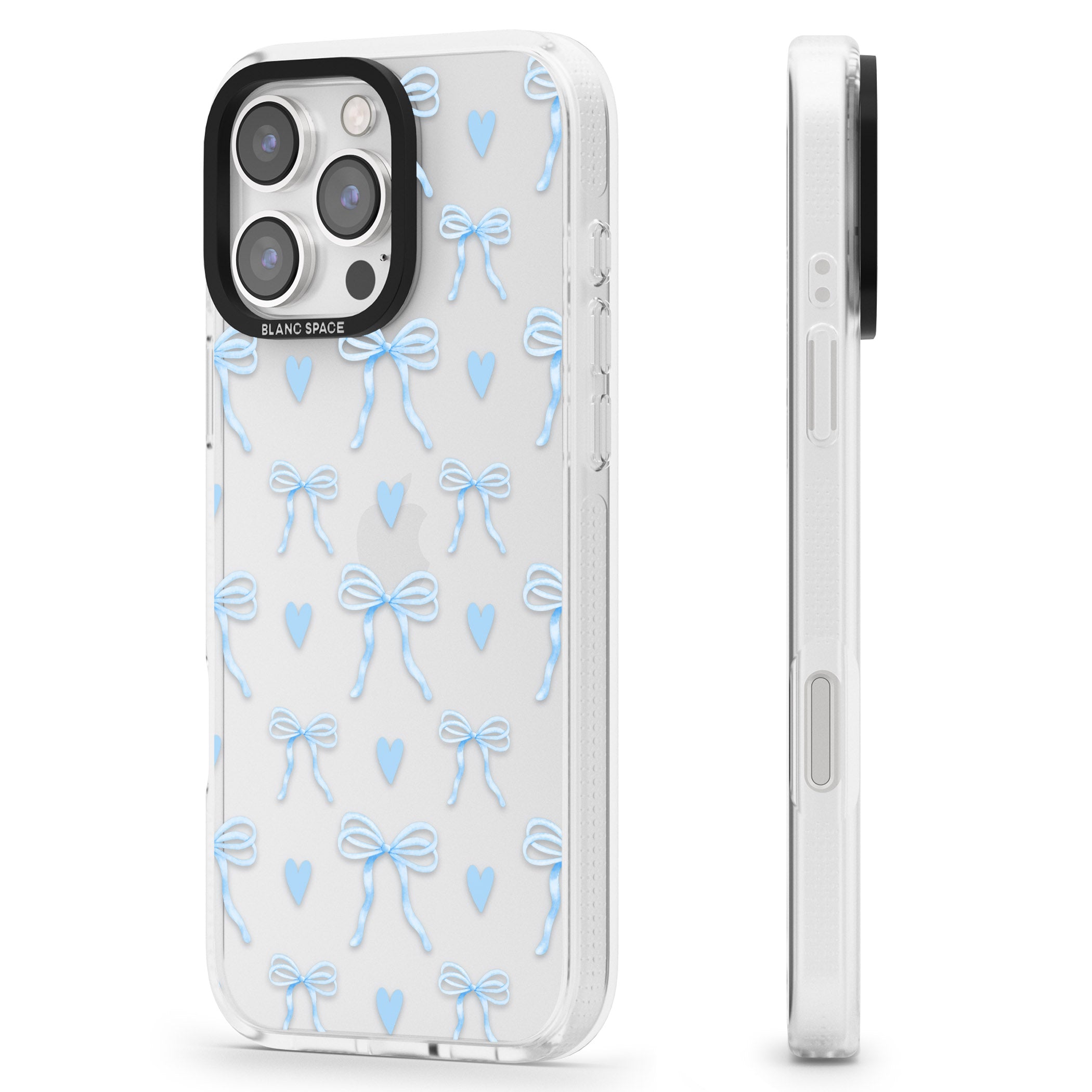 Blue Bows & Hearts iPhone 16 Pro Max / 16 Pro Clear Case Impact Air - Blanc Space