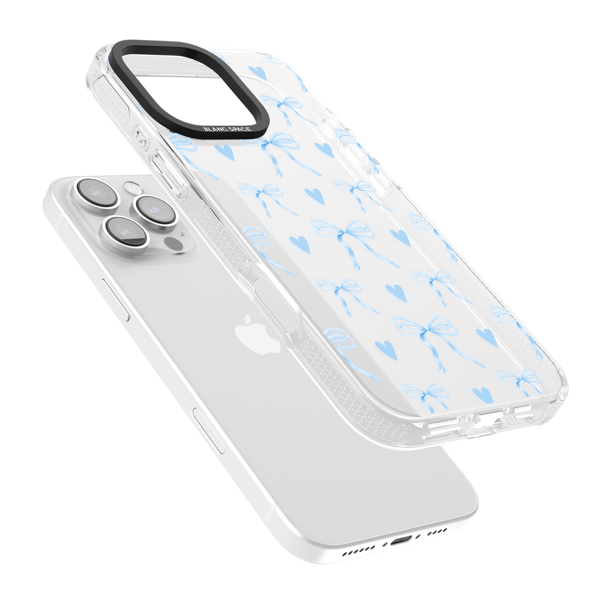 Blue Bows & Hearts iPhone 16 Pro Max / 16 Pro Clear Case Impact Air - Blanc Space