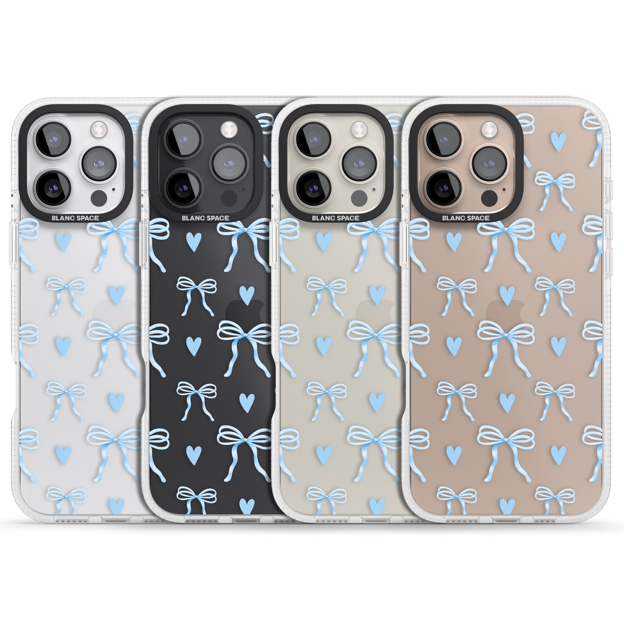 Blue Bows & Hearts iPhone 16 Pro Max / 16 Pro Clear Case Impact Air - Blanc Space