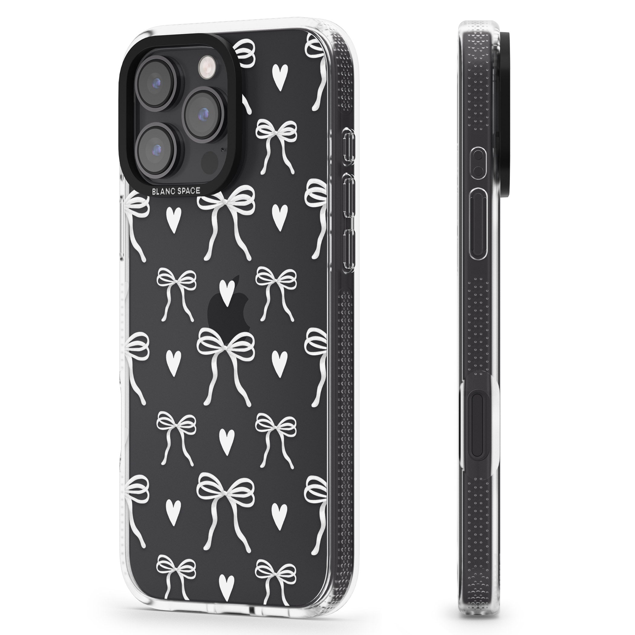White Bows & Hearts iPhone 16 Pro Max / 16 Pro Clear Case Impact Air - Blanc Space