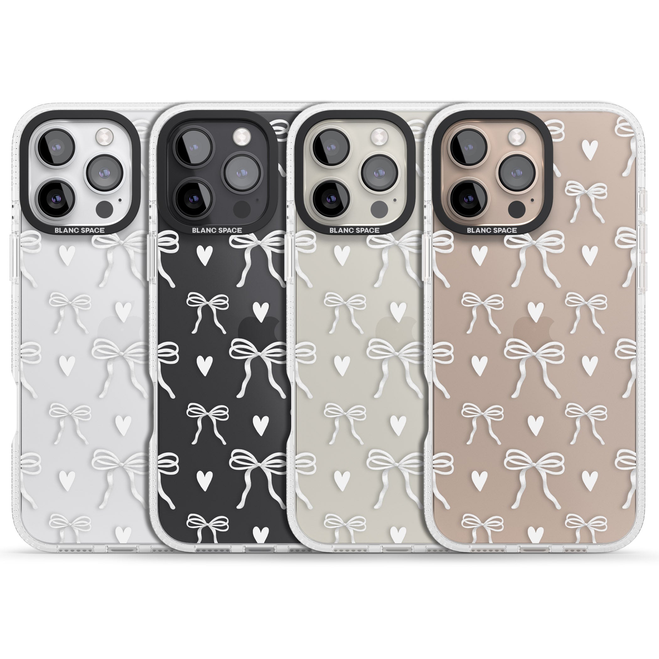White Bows & Hearts iPhone 16 Pro Max / 16 Pro Clear Case Impact Air - Blanc Space