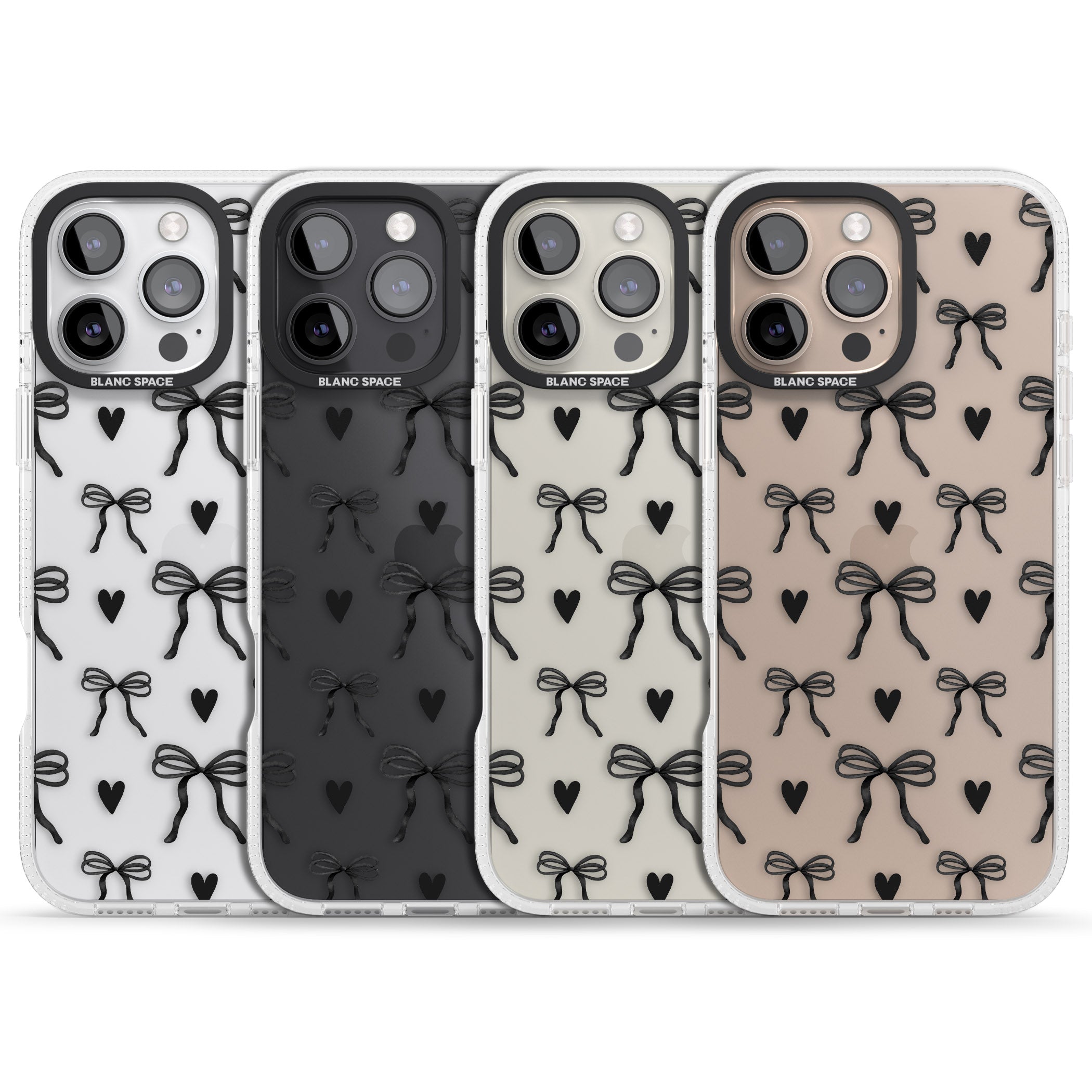 Black Bows & Hearts iPhone 16 Pro Max / 16 Pro Clear Case Impact Air - Blanc Space