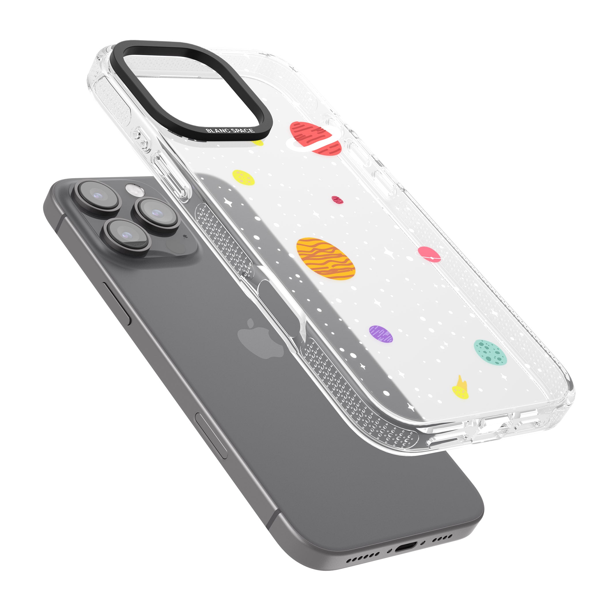 Cute Cartoon Planets (Clear) iPhone 16 Pro Max / 16 Pro Clear Case Impact Air - Blanc Space