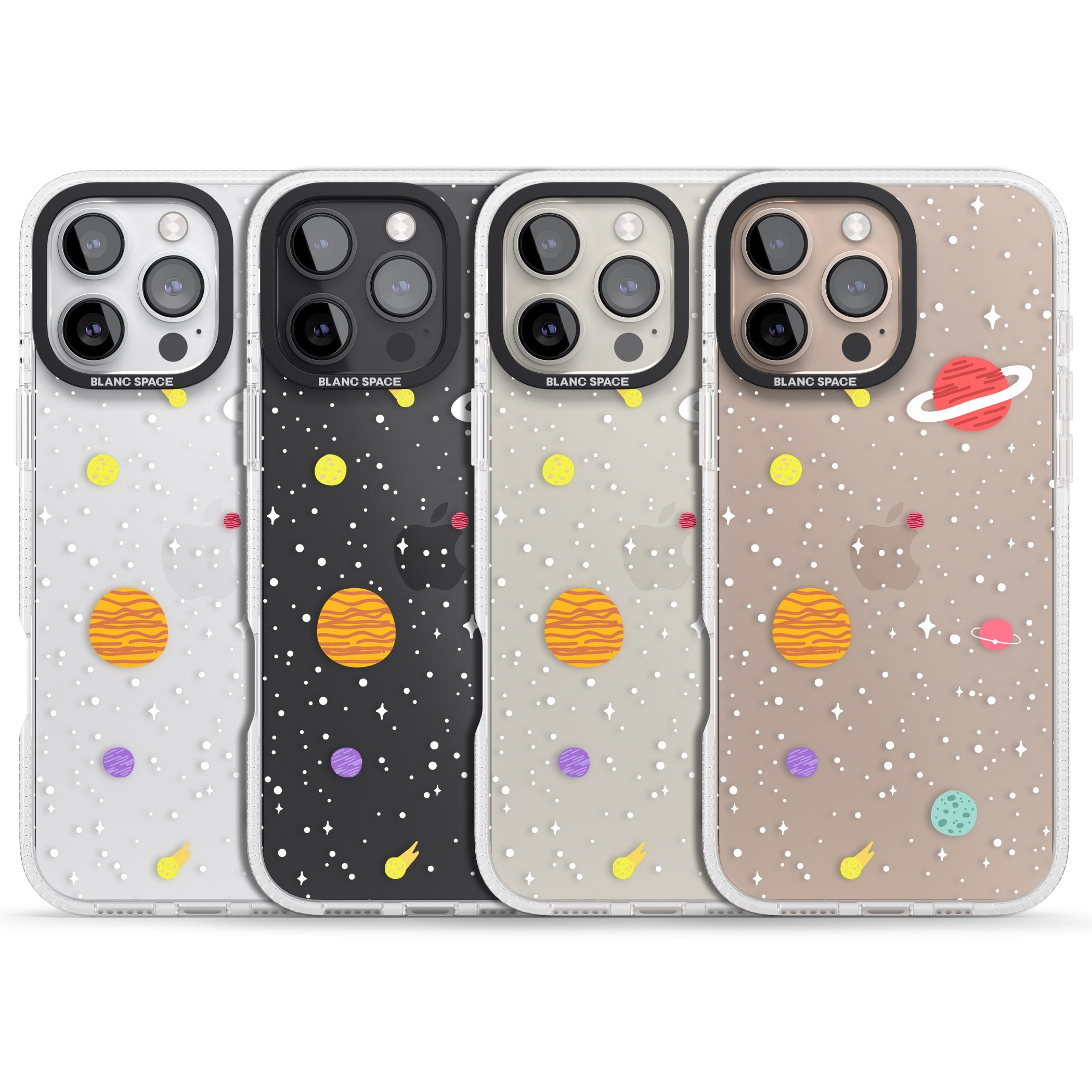 Cute Cartoon Planets (Clear) iPhone 16 Pro Max / 16 Pro Clear Case Impact Air - Blanc Space
