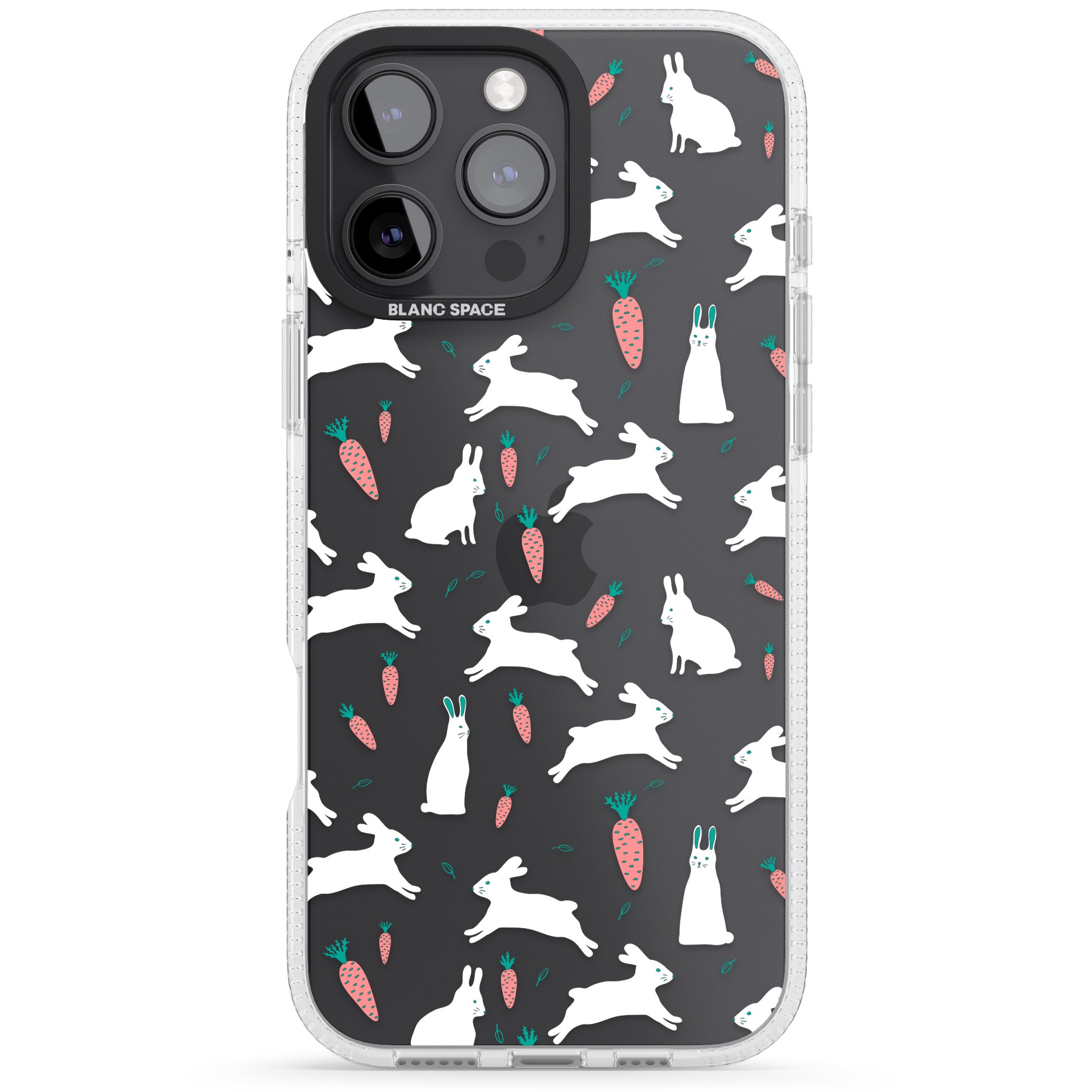 White Bunnies and Carrots iPhone 16 Pro Max / 16 Pro Clear Case Impact Air - Blanc Space