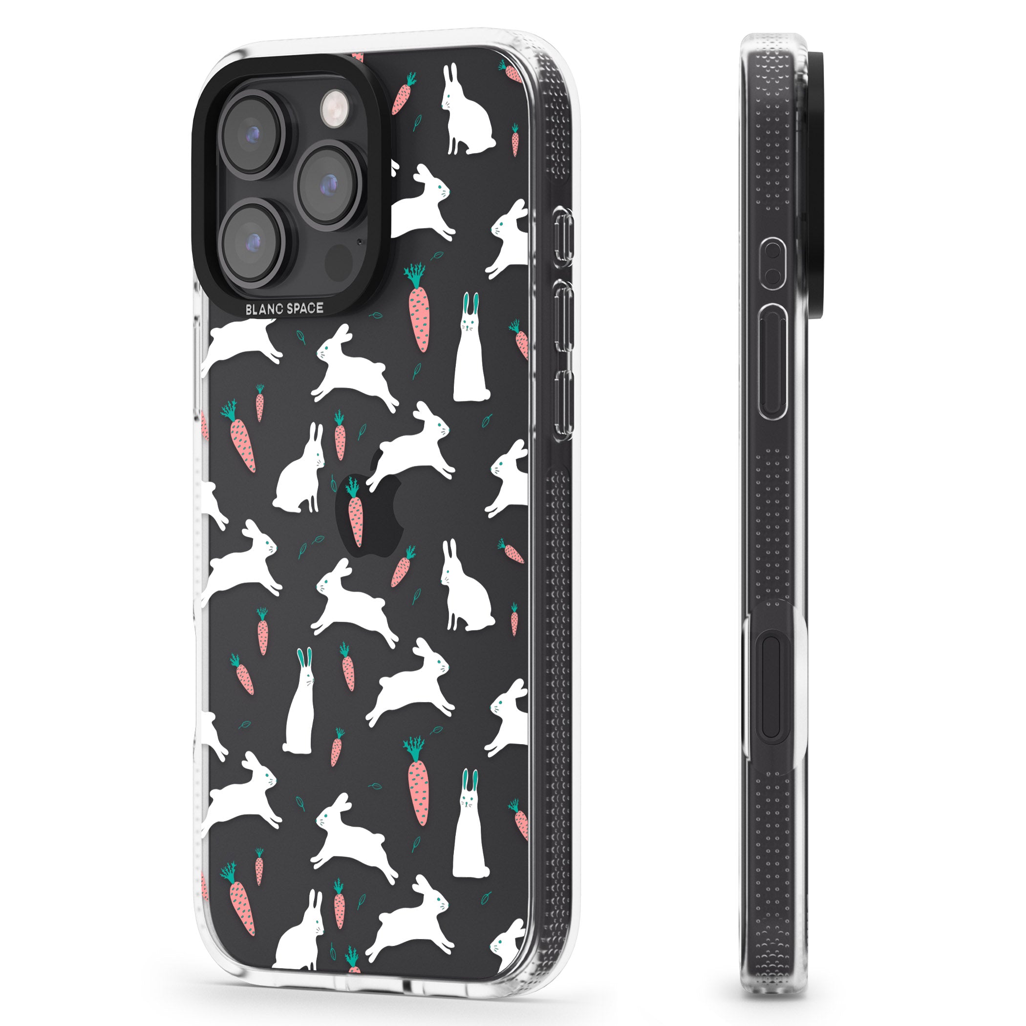 White Bunnies and Carrots iPhone 16 Pro Max / 16 Pro Clear Case Impact Air - Blanc Space