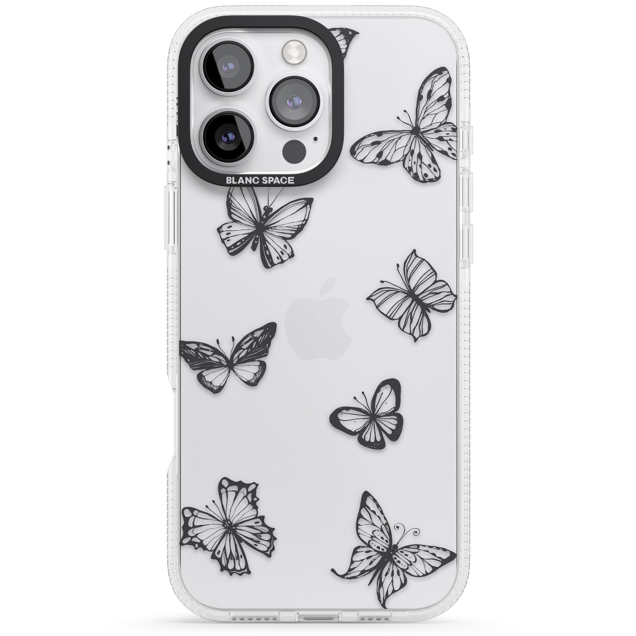 Grey Butterfly Line Pattern iPhone 16 Pro Max / 16 Pro Clear Case Impact Air - Blanc Space