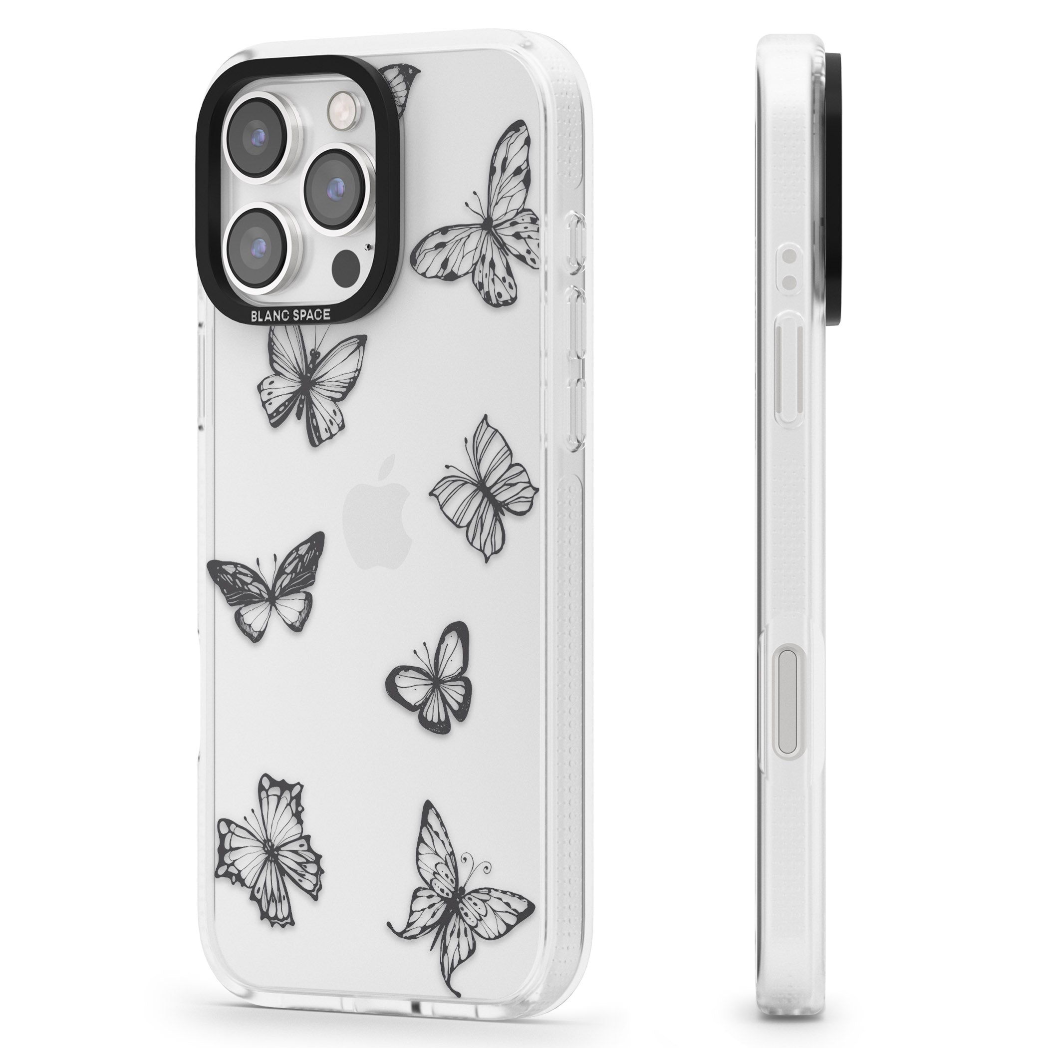Grey Butterfly Line Pattern iPhone 16 Pro Max / 16 Pro Clear Case Impact Air - Blanc Space