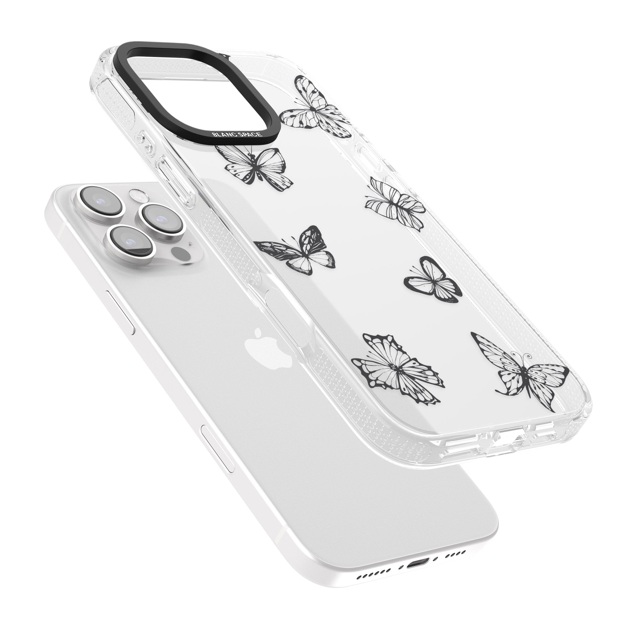 Grey Butterfly Line Pattern iPhone 16 Pro Max / 16 Pro Clear Case Impact Air - Blanc Space