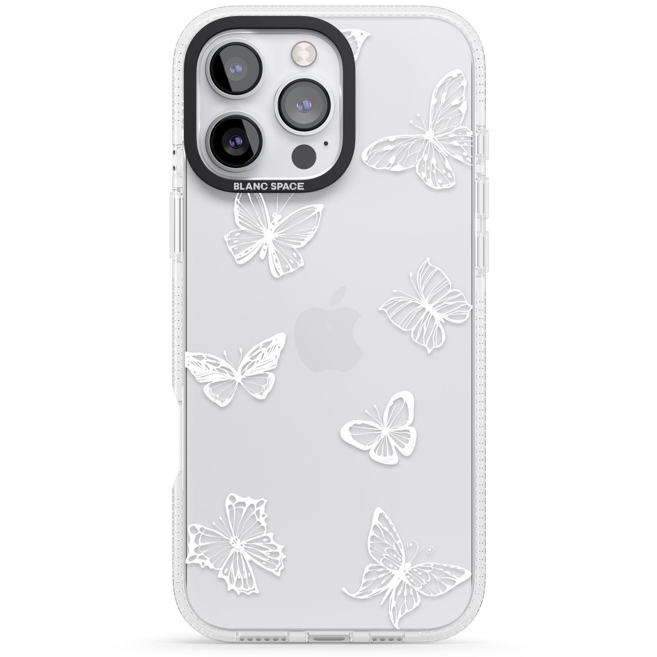 White Butterfly Line Pattern iPhone 16 Pro Max / 16 Pro Clear Case Impact Air - Blanc Space