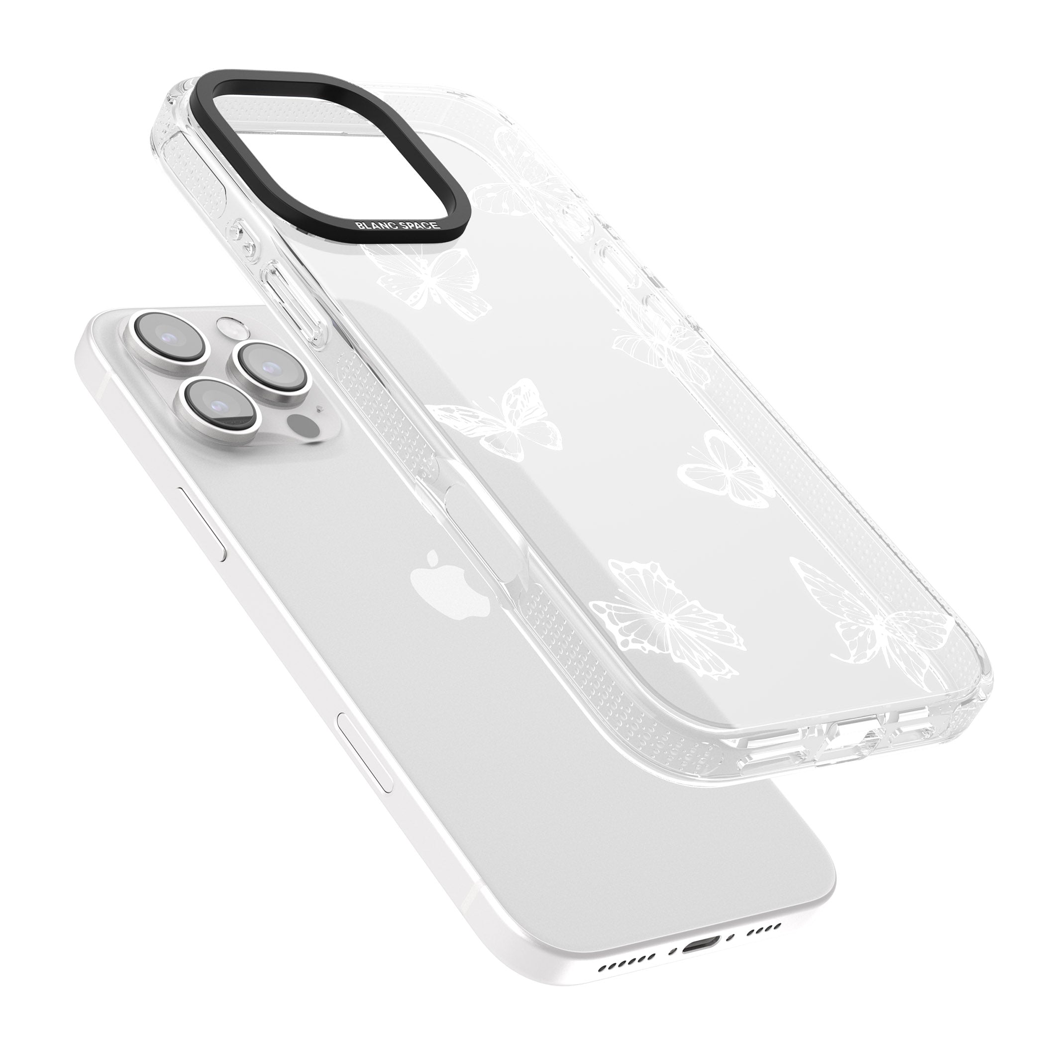 White Butterfly Line Pattern iPhone 16 Pro Max / 16 Pro Clear Case Impact Air - Blanc Space