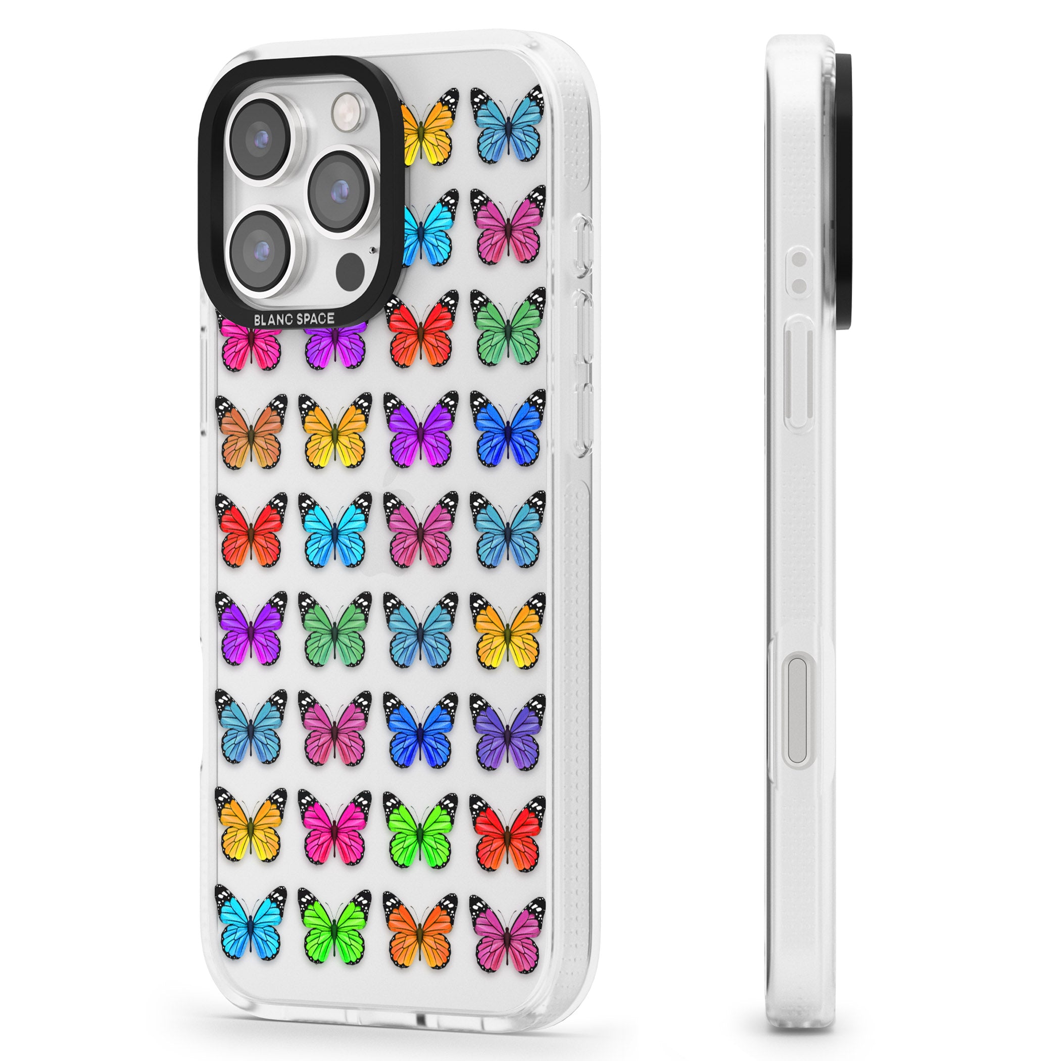 Colourful Butterfly Pattern iPhone 16 Pro Max / 16 Pro Clear Case Impact Air - Blanc Space