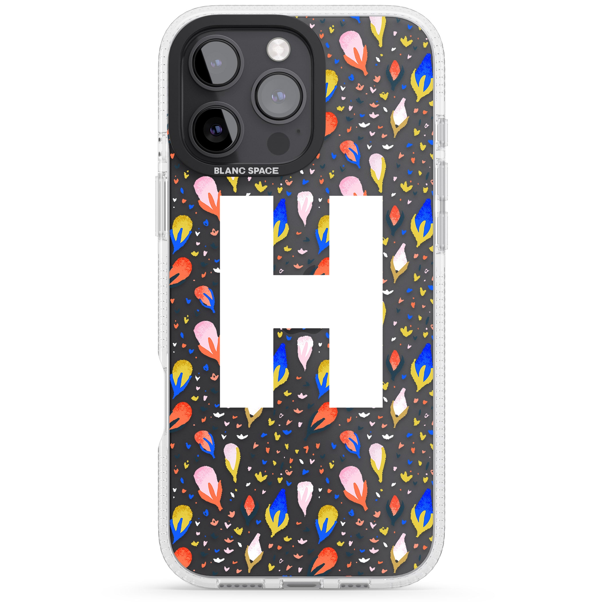 Personalised White Monogram Floral iPhone 16 Pro Max / 16 Pro Clear Case Impact Air - Blanc Space