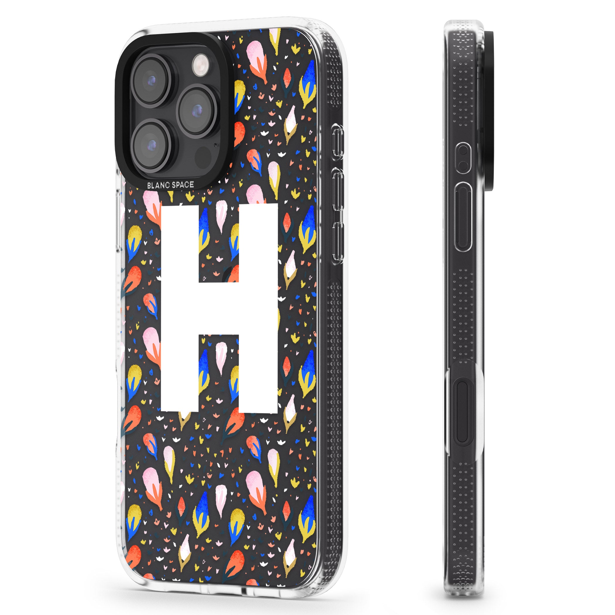 Personalised White Monogram Floral iPhone 16 Pro Max / 16 Pro Clear Case Impact Air - Blanc Space