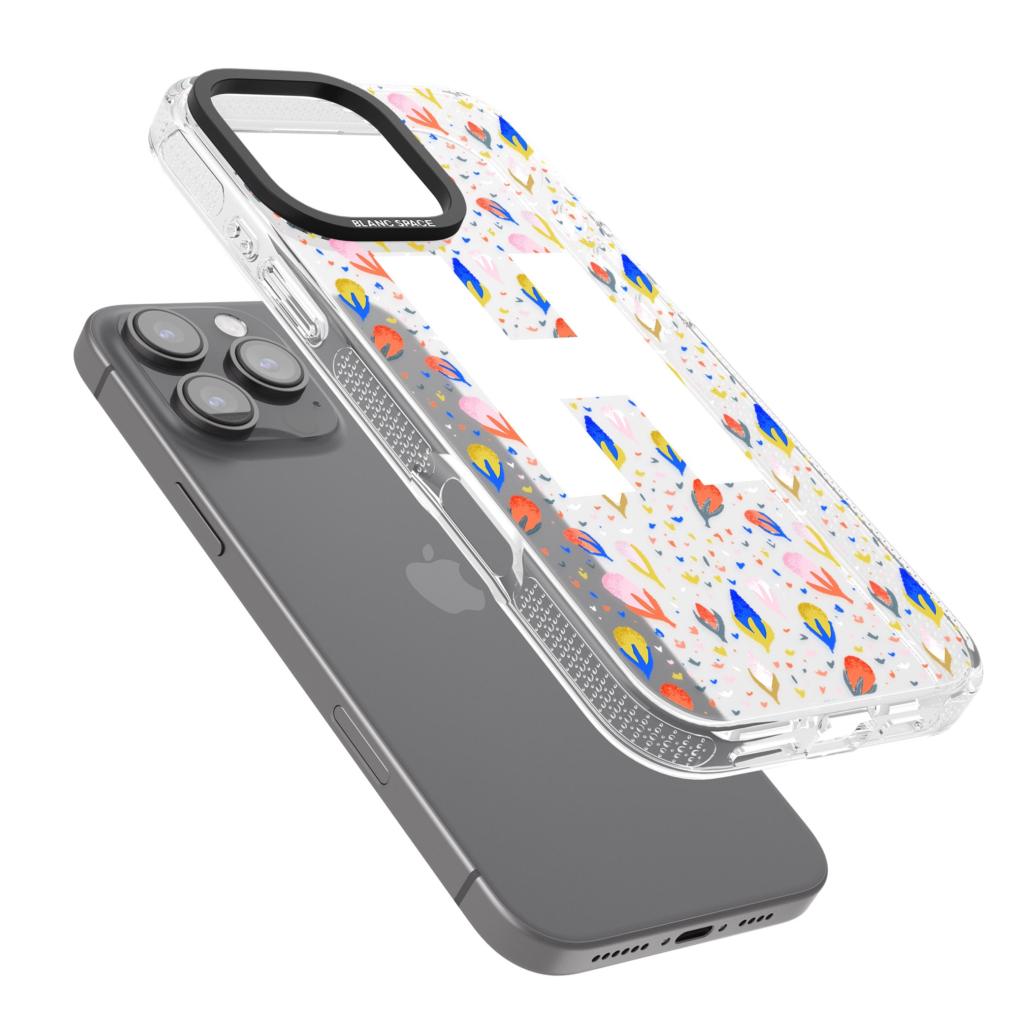 Personalised White Monogram Floral iPhone 16 Pro Max / 16 Pro Clear Case Impact Air - Blanc Space