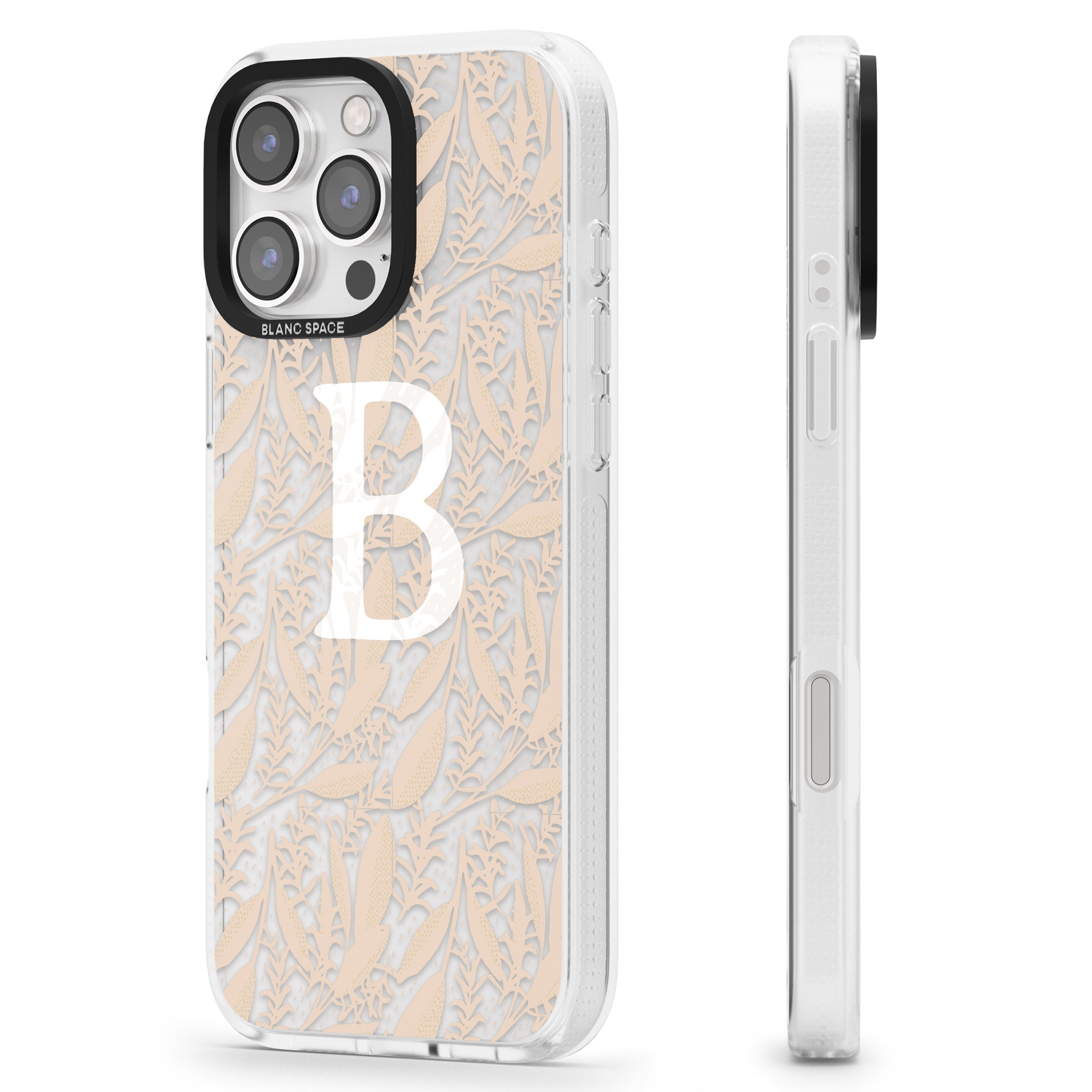 Personalised Subtle Monogram Abstract Floral iPhone 16 Pro Max / 16 Pro Clear Case Impact Air - Blanc Space