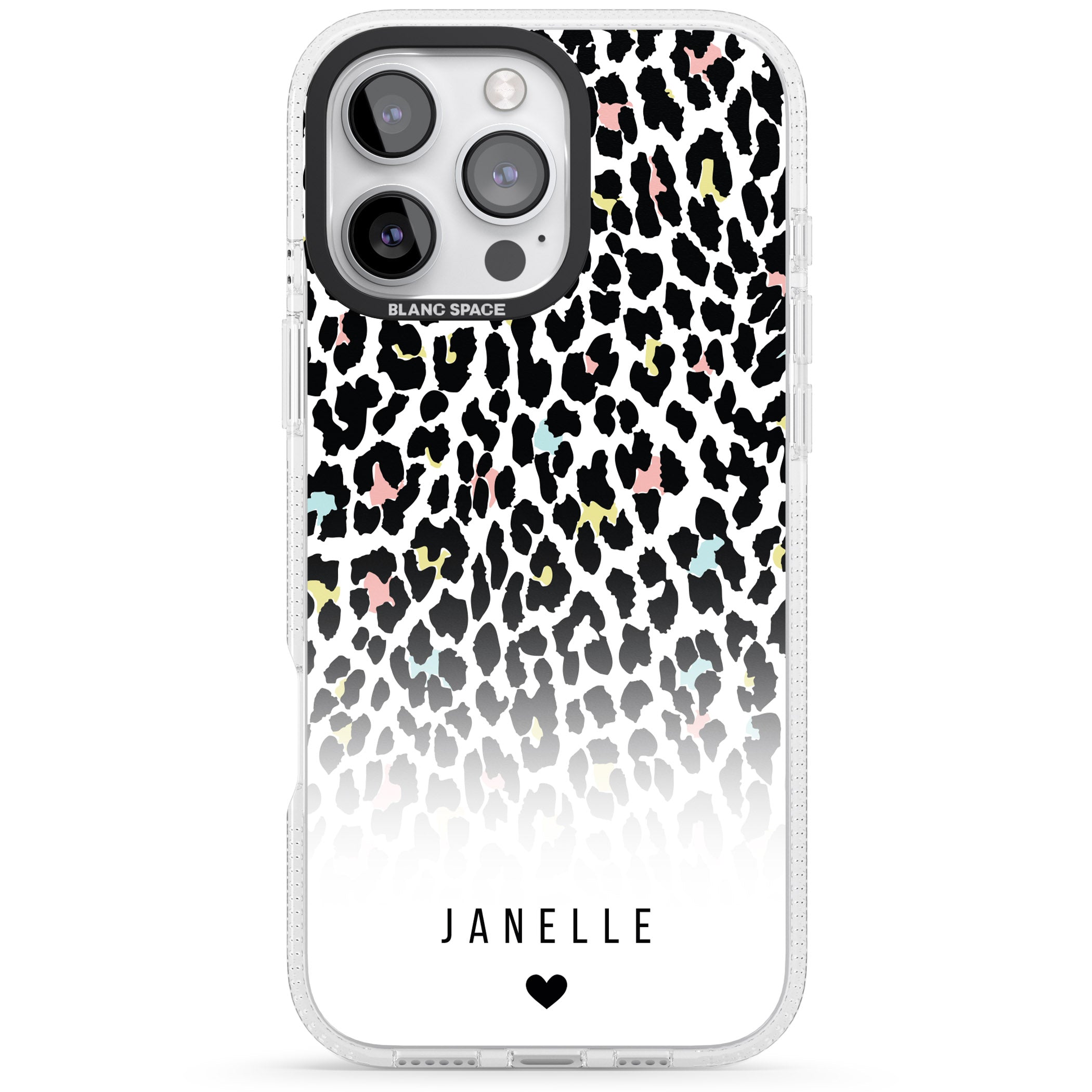 Personalised Pastel Leopard Spots iPhone 16 Pro Max / 16 Pro Clear Case Impact Air - Blanc Space