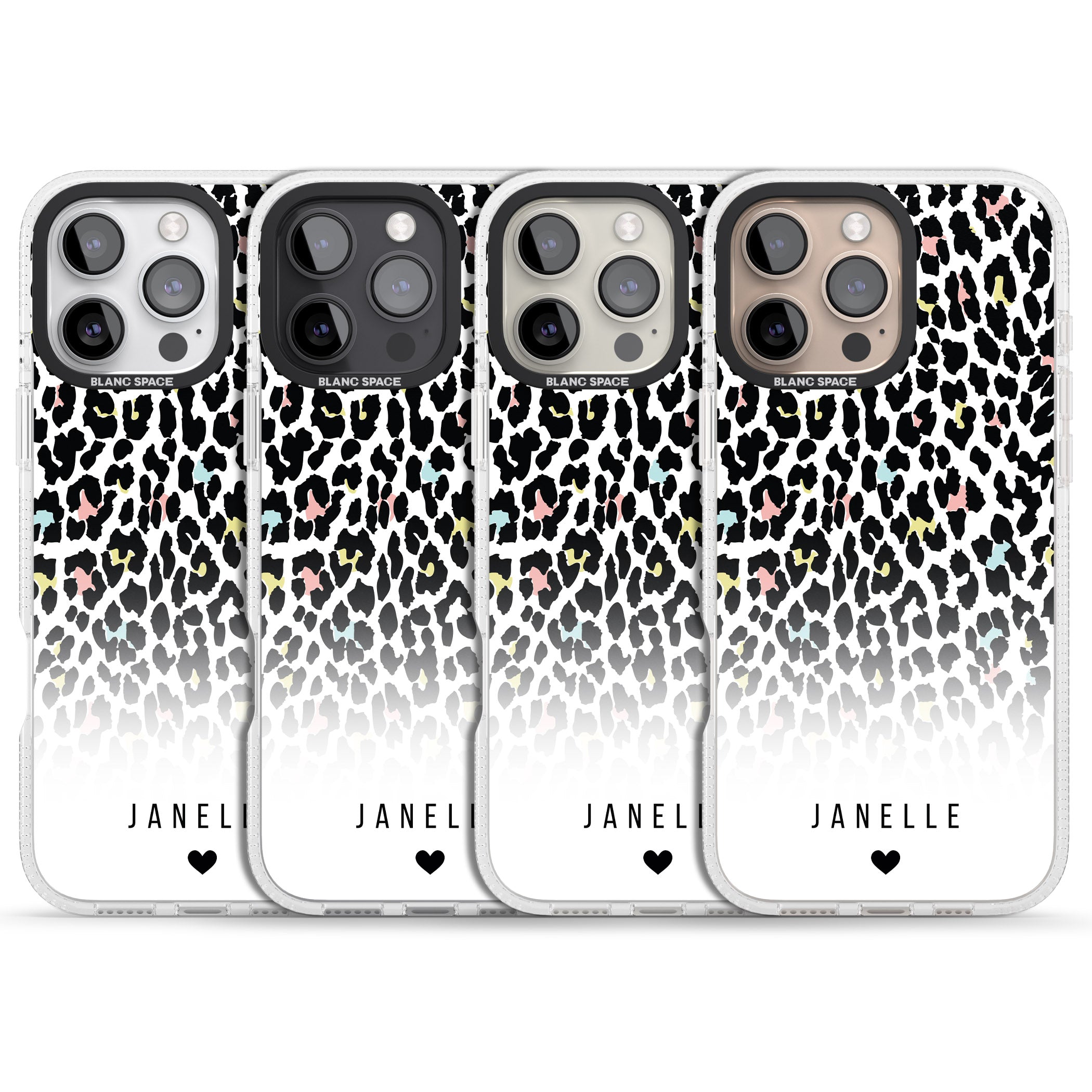 Personalised Pastel Leopard Spots iPhone 16 Pro Max / 16 Pro Clear Case Impact Air - Blanc Space