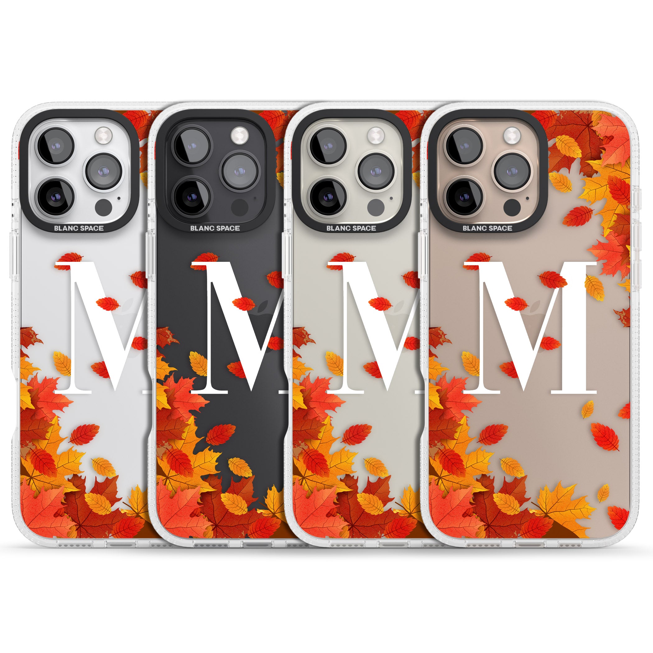 Personalised Monogram Autumn Leaves iPhone 16 Pro Max / 16 Pro Clear Case Impact Air - Blanc Space