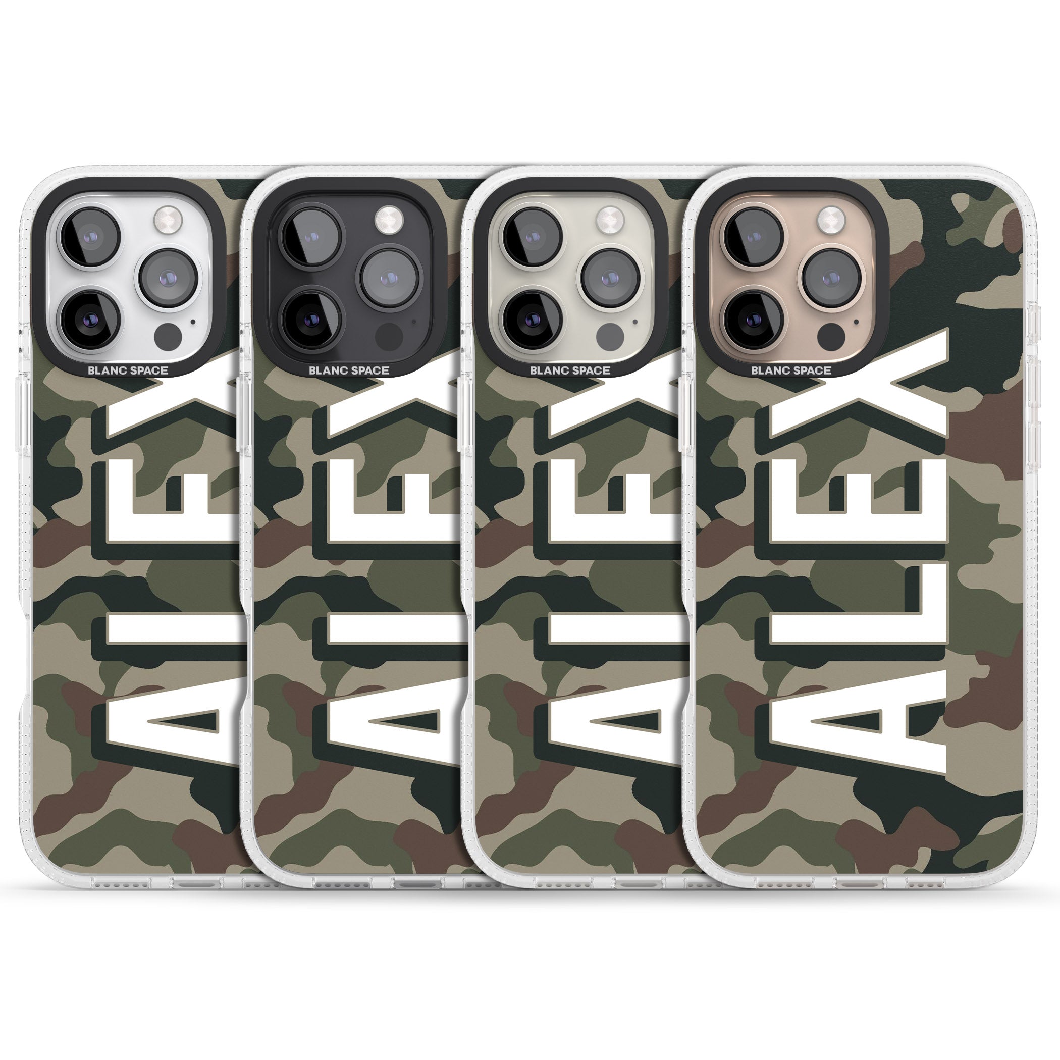 Personalised Classic Green Camo iPhone 16 Pro Max / 16 Pro Clear Case Impact Air - Blanc Space
