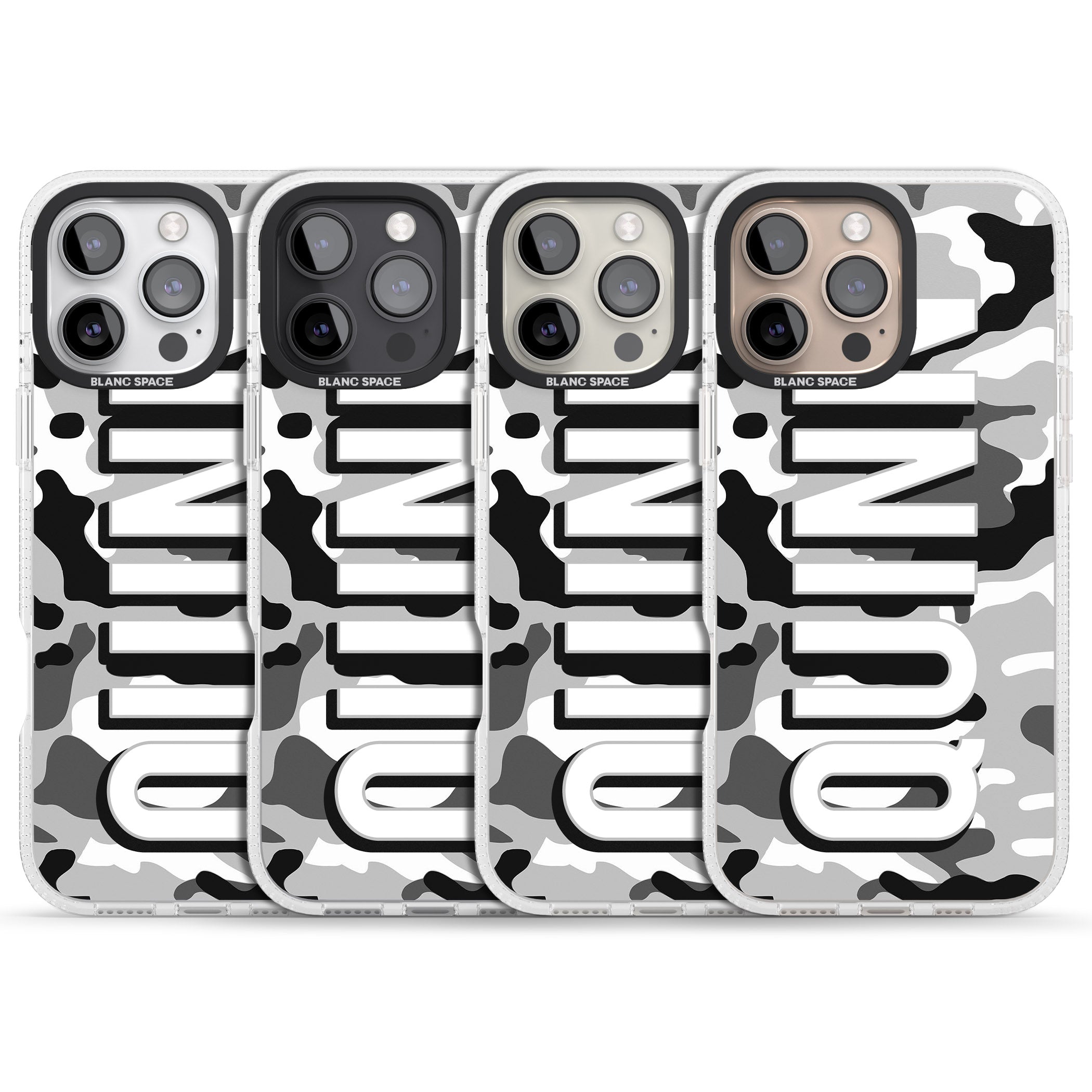 Personalised Greyscale Camo iPhone 16 Pro Max / 16 Pro Clear Case Impact Air - Blanc Space