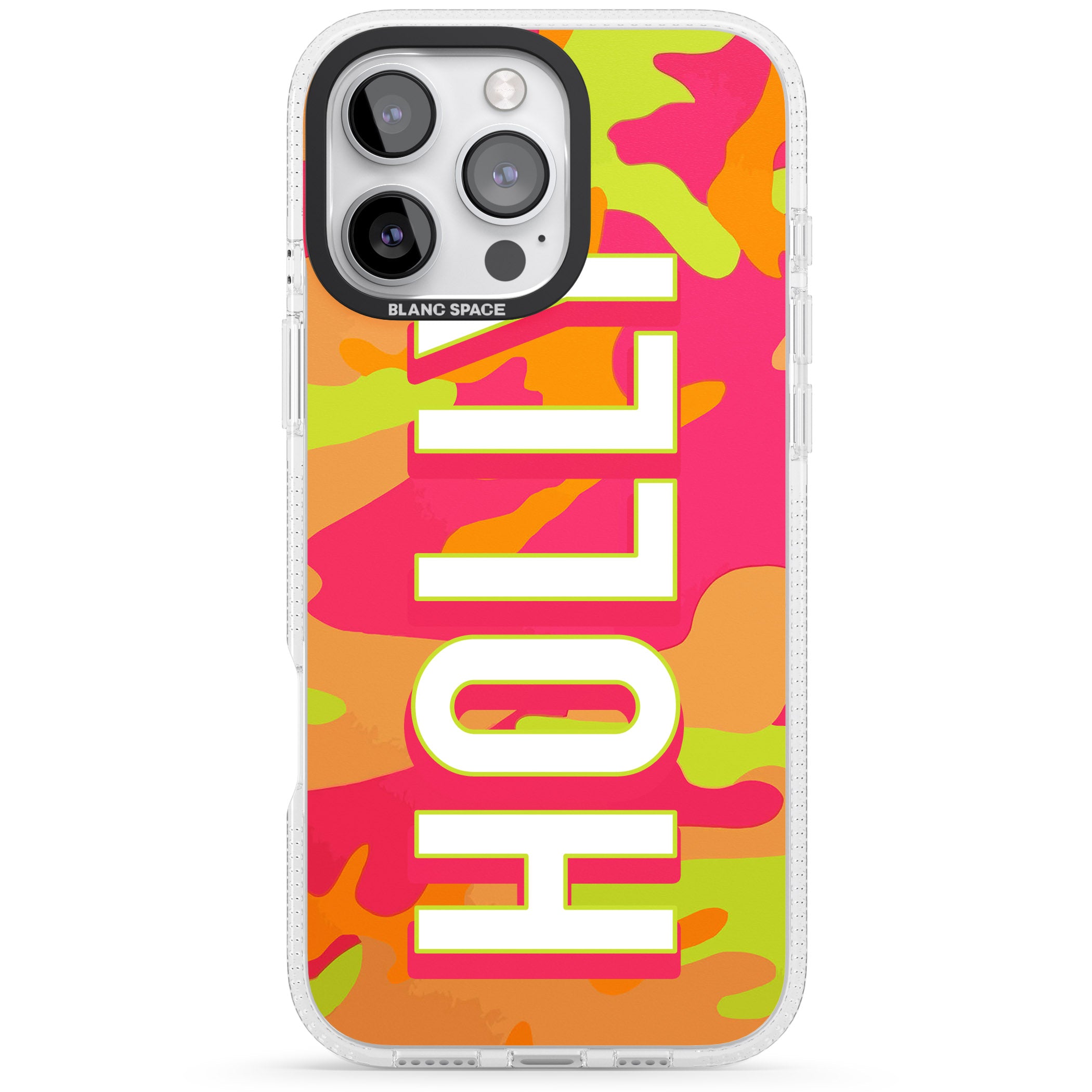 Personalised Colourful Neon Camo iPhone 16 Pro Max / 16 Pro Clear Case Impact Air - Blanc Space
