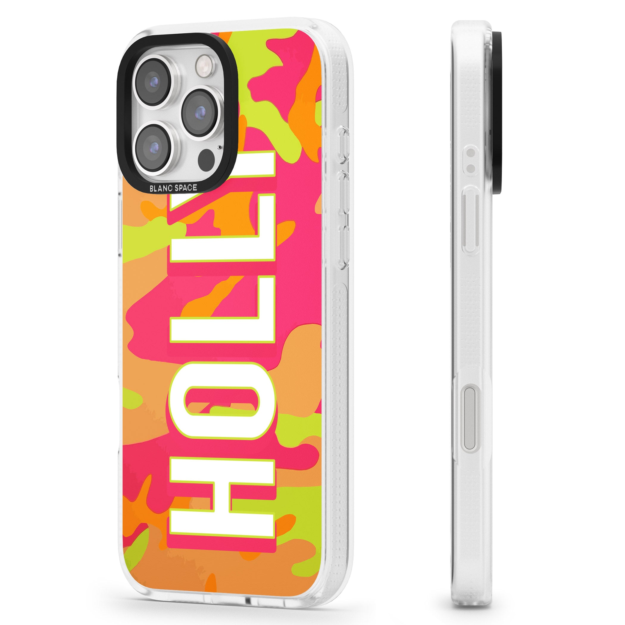 Personalised Colourful Neon Camo iPhone 16 Pro Max / 16 Pro Clear Case Impact Air - Blanc Space