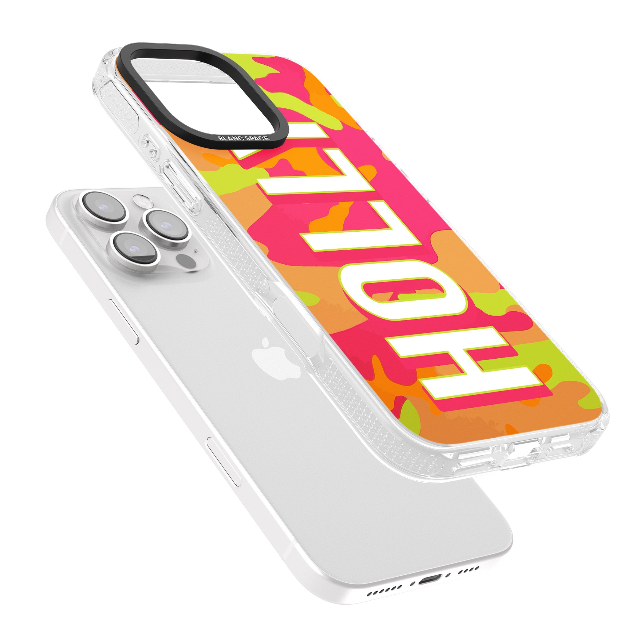 Personalised Colourful Neon Camo iPhone 16 Pro Max / 16 Pro Clear Case Impact Air - Blanc Space