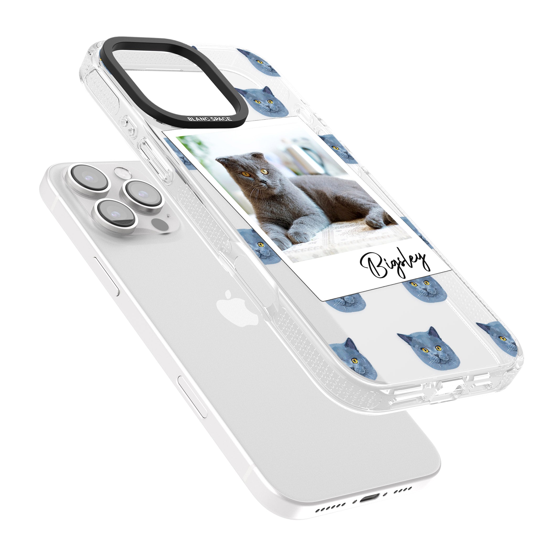 Personalised English Blue Cat Photo iPhone 16 Pro Max / 16 Pro Clear Case Impact Air - Blanc Space
