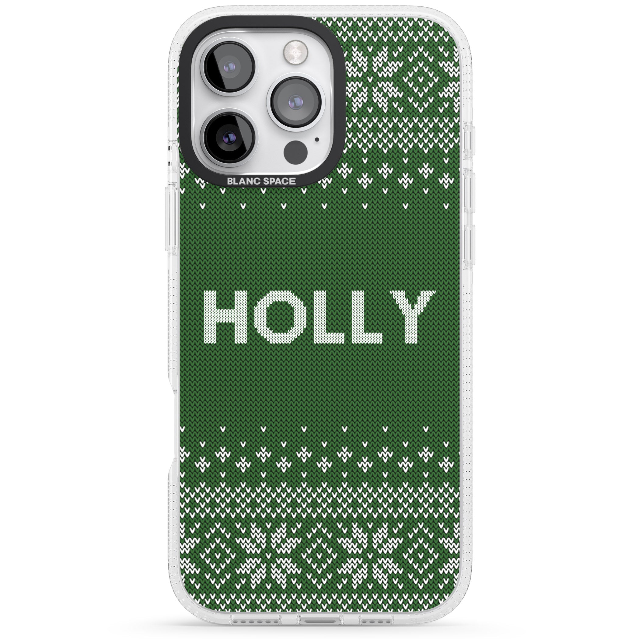 Personalised Green Christmas Knitted Jumper iPhone 16 Pro Max / 16 Pro Clear Case Impact Air - Blanc Space