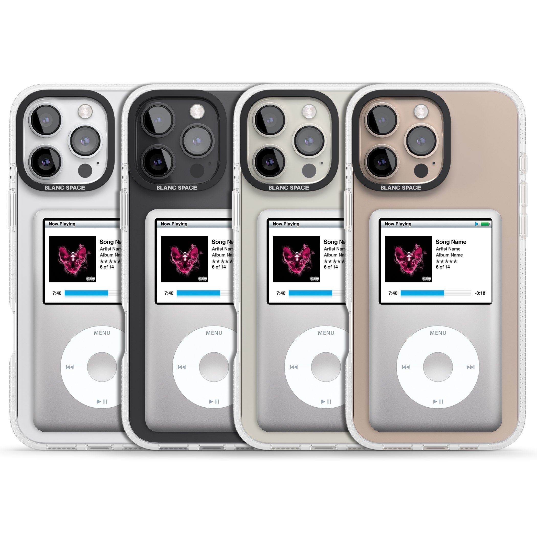 Personalised Classic iPod iPhone 16 Pro Max / 16 Pro Clear Case Impact Air - Blanc Space