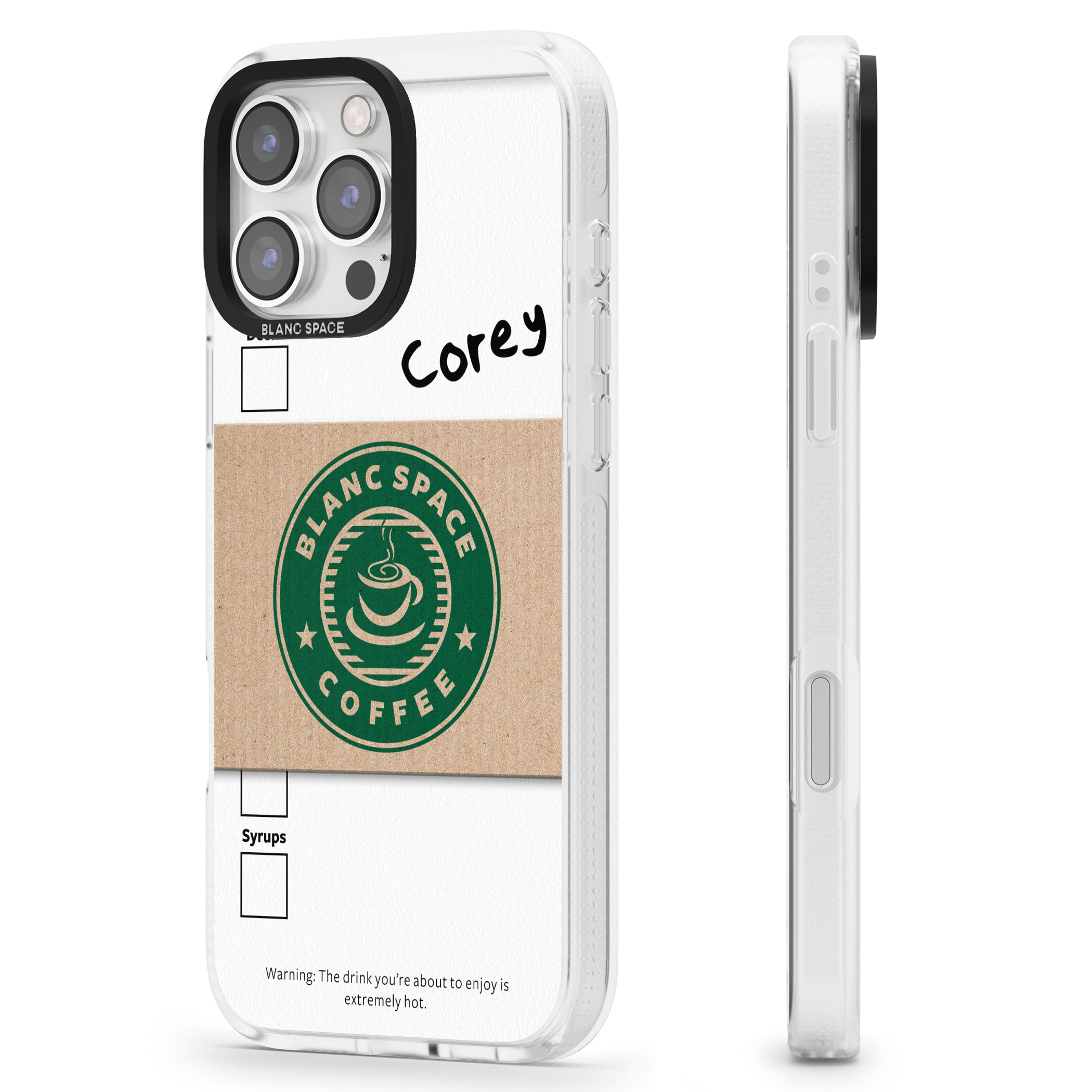 Personalised Coffee Cup iPhone 16 Pro Max / 16 Pro Clear Case Impact Air - Blanc Space