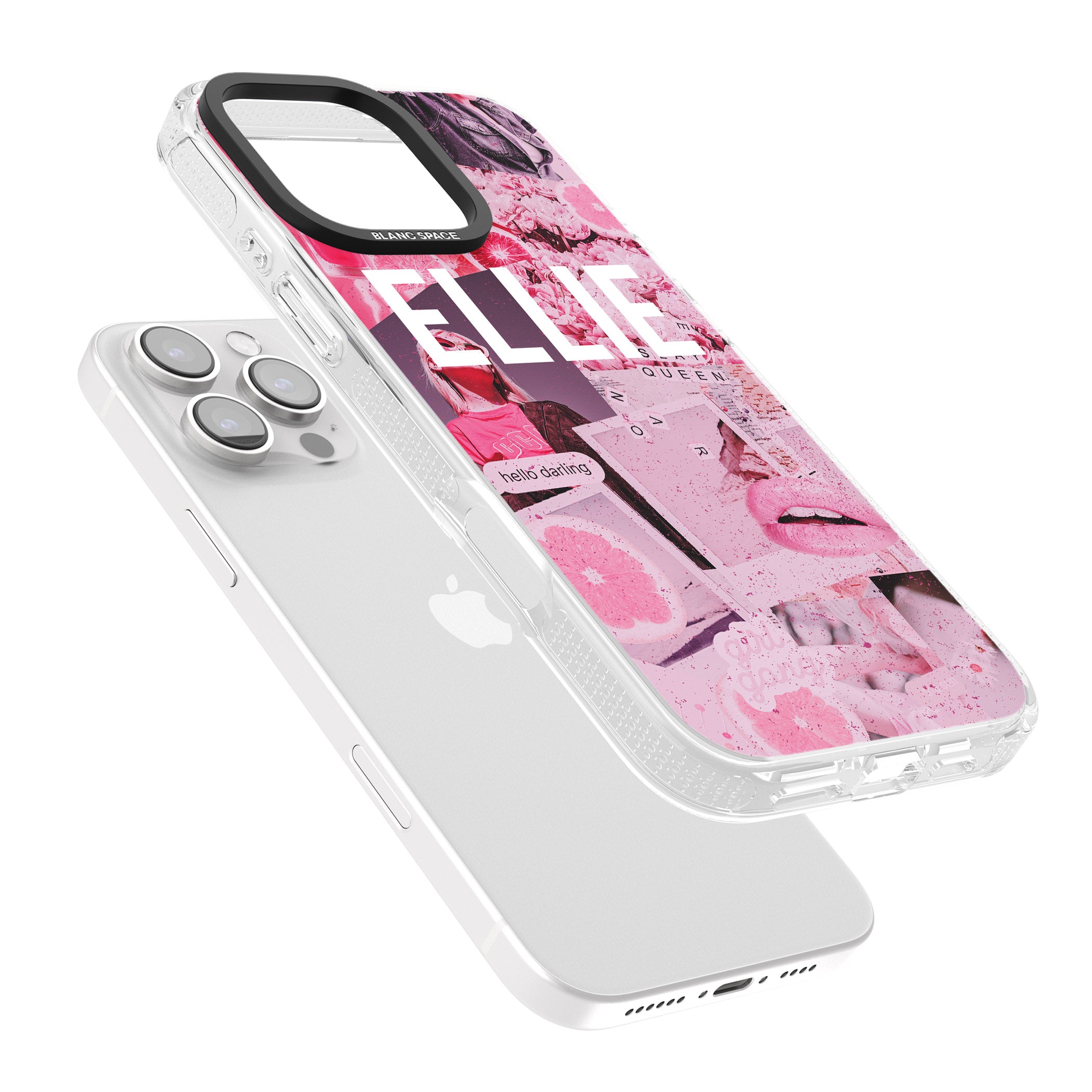Personalised Sweet Pink Fashion Collage iPhone 16 Pro Max / 16 Pro Clear Case Impact Air - Blanc Space