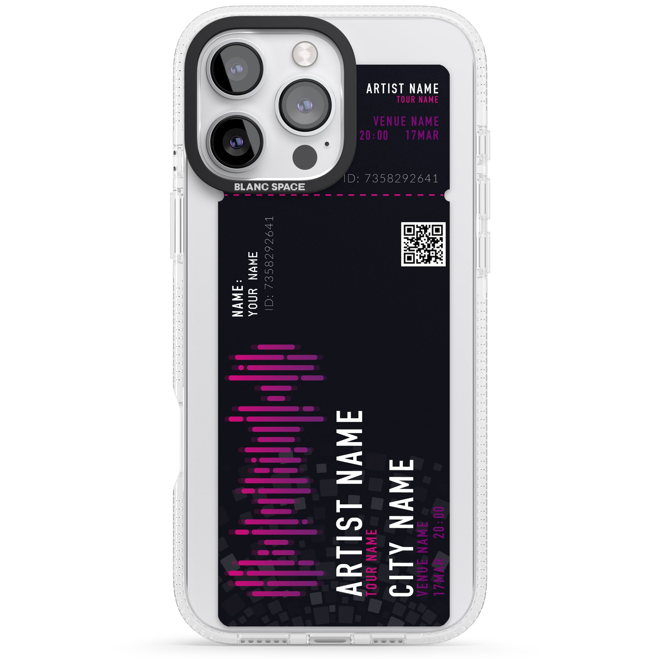 Personalised Concert Ticket iPhone 16 Pro Max / 16 Pro Clear Case Impact Air - Blanc Space