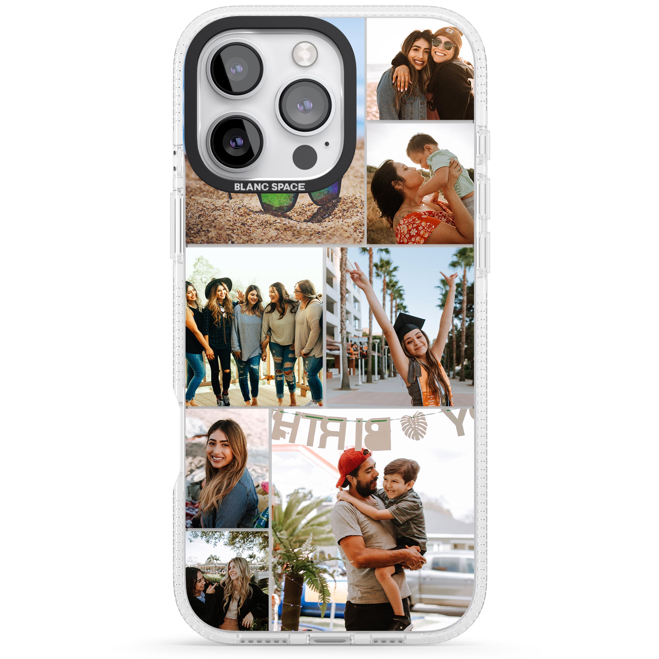 Personalised Photo Grid iPhone 16 Pro Max / 16 Pro Clear Case Impact Air - Blanc Space